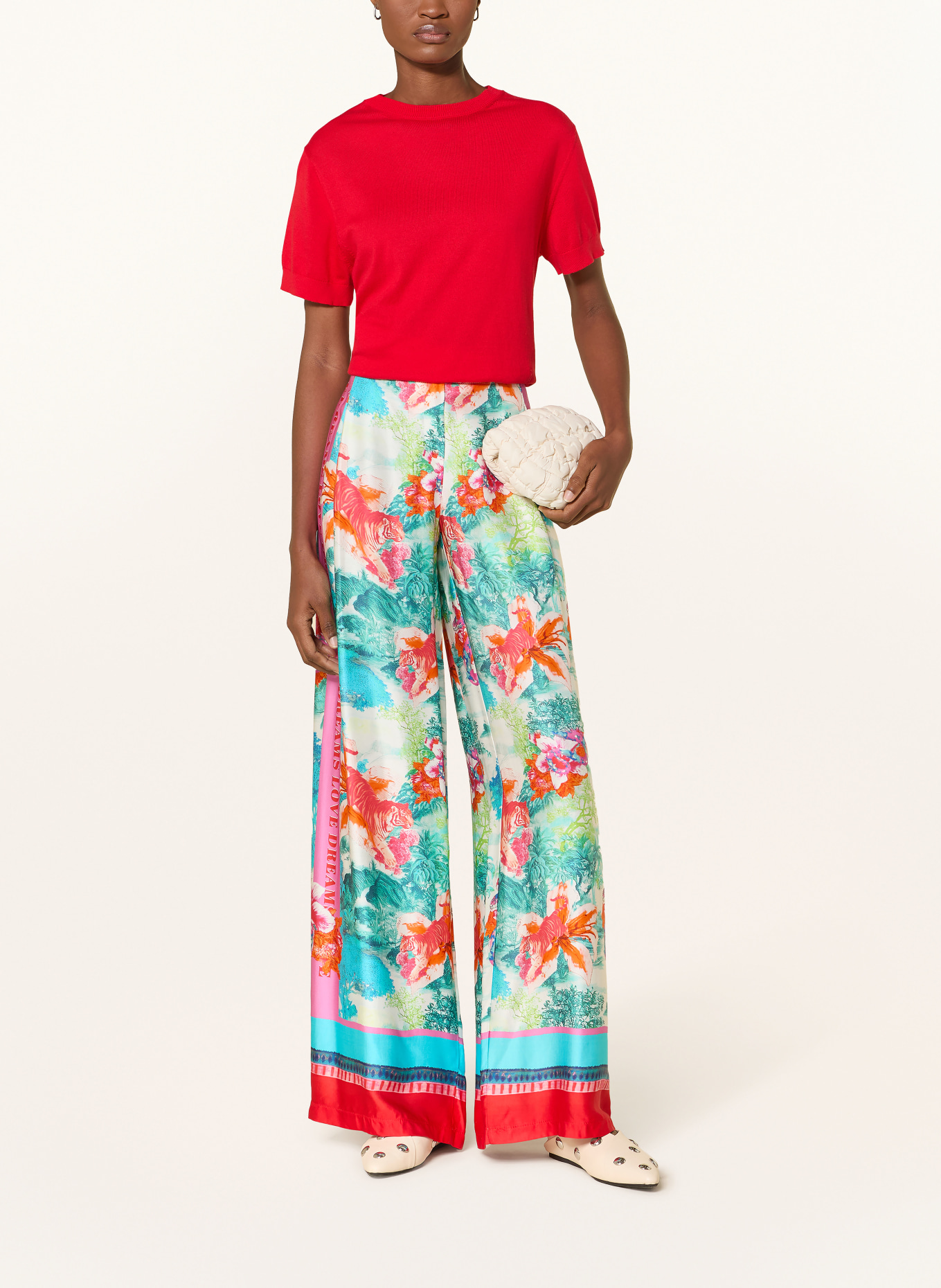 miss goodlife Satin wide-leg pants: TURQUOISE / PINK / RED