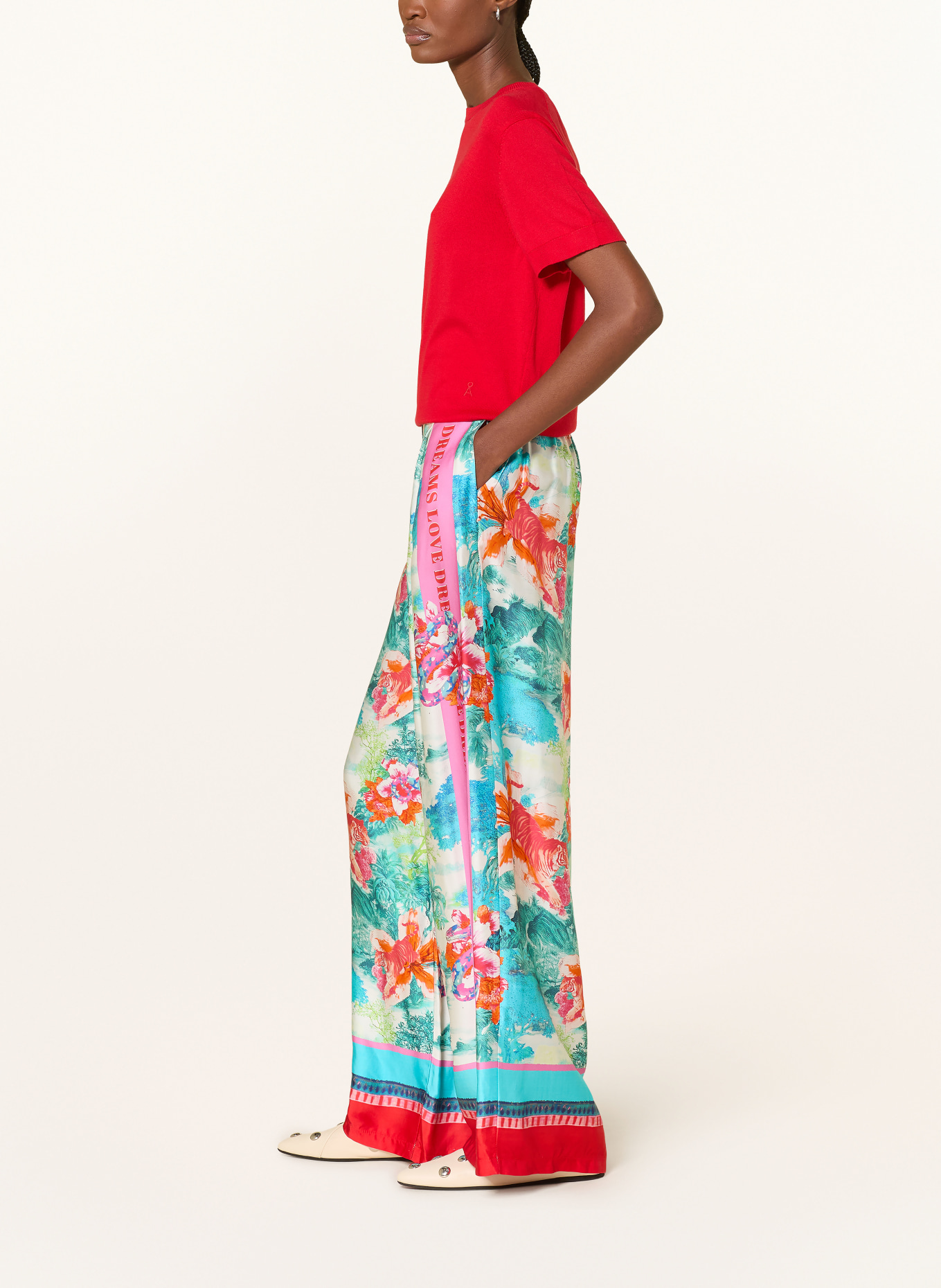miss goodlife Satin wide-leg pants: TURQUOISE / PINK / RED