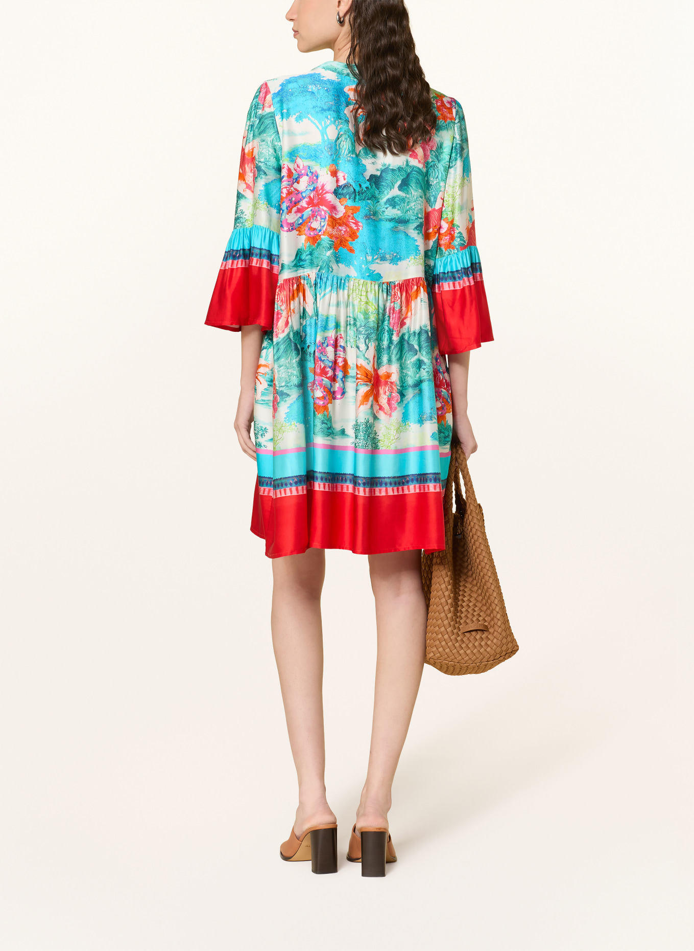 miss goodlife Satinkleid mit 3/4-Arm: PETROL / ROT / ORANGE