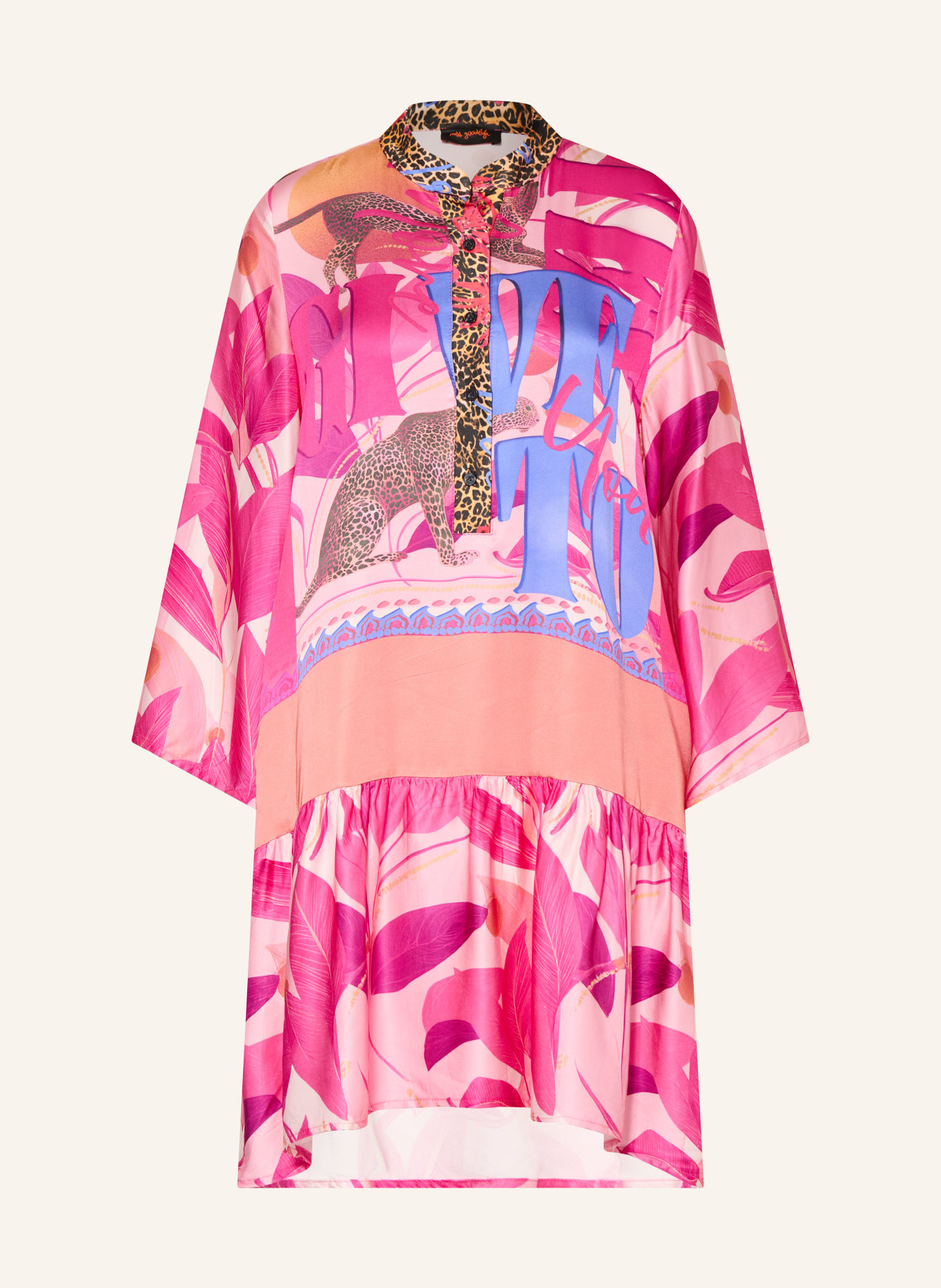 miss goodlife Satin dress with ruffles: PINK / LIGHT RED / BLUE