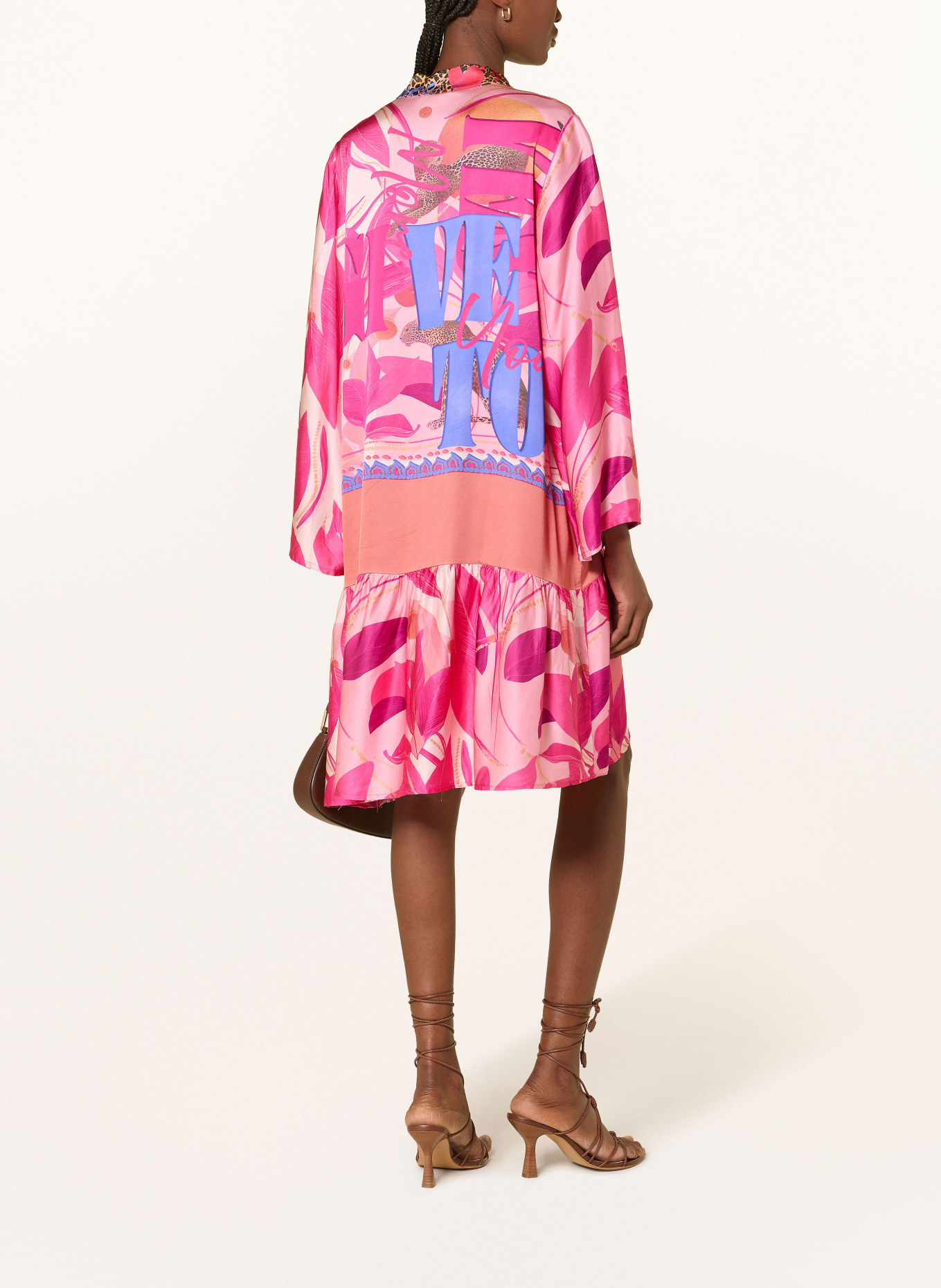 miss goodlife Satin dress with ruffles: PINK / LIGHT RED / BLUE