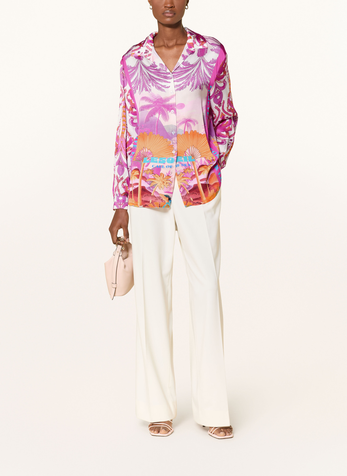 miss goodlife Hemdbluse aus Satin: FUCHSIA / ORANGE / WEISS