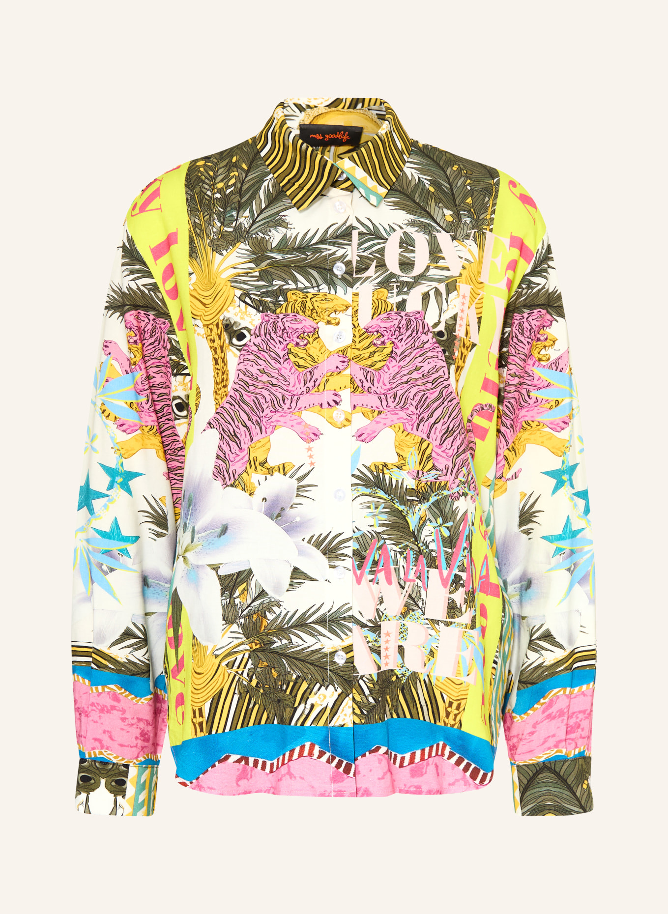 miss goodlife Hemdbluse VIVA LA JUNGLE: CREME / ROSA / GRÜN