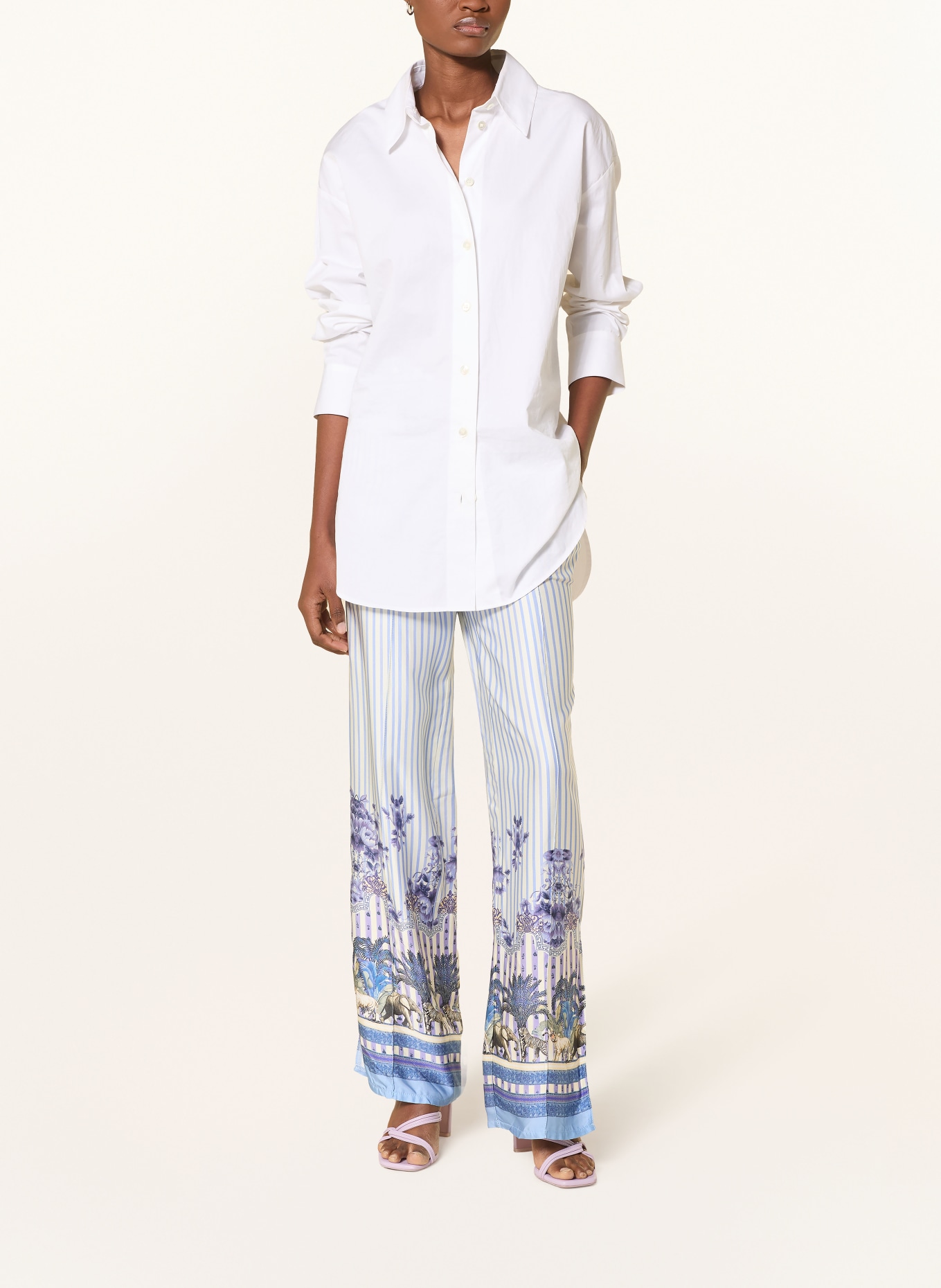 miss goodlife Spodnie z satyny: JASNONIEBIESKI / ECRU / LILA