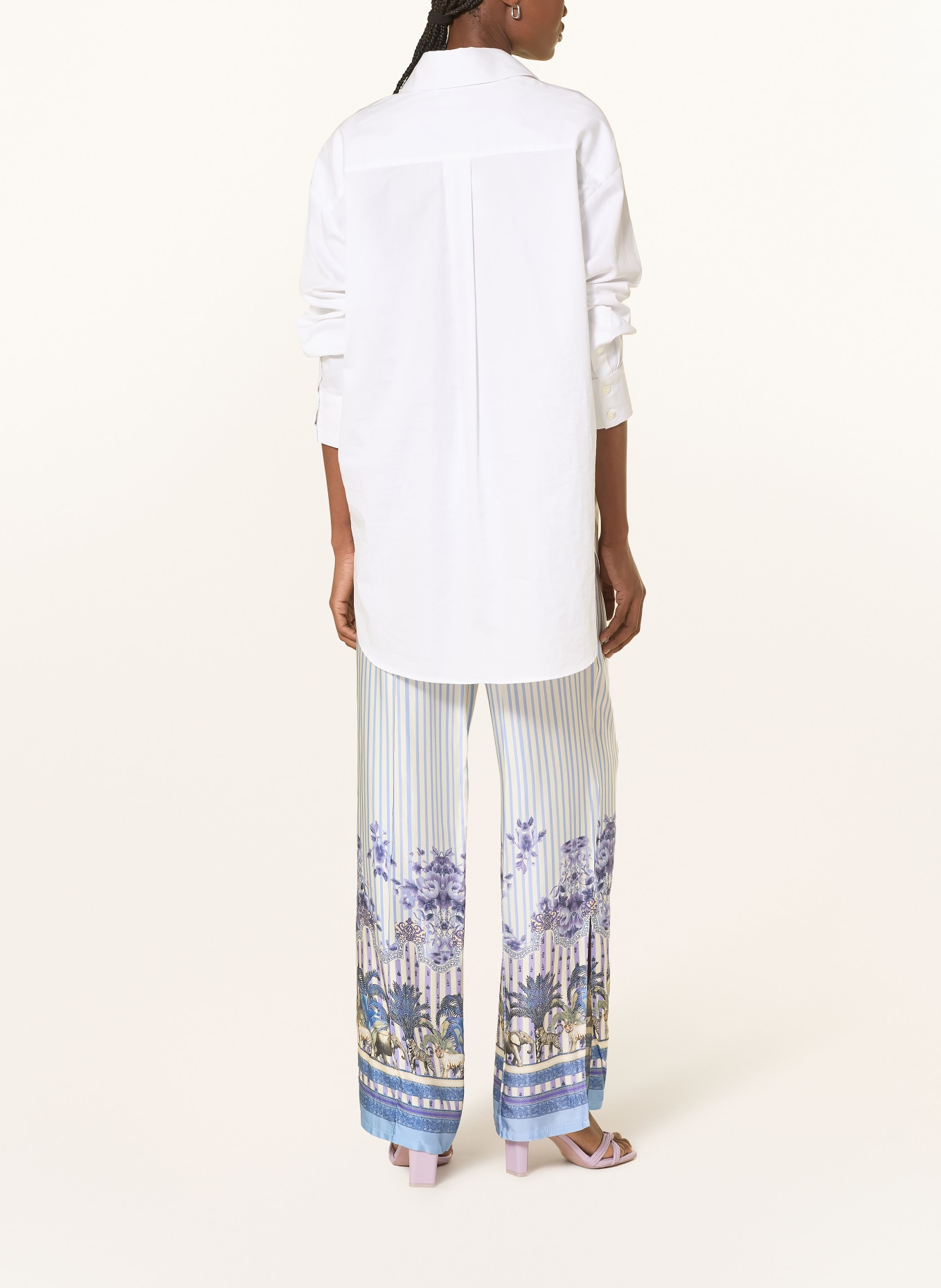 miss goodlife Spodnie z satyny: JASNONIEBIESKI / ECRU / LILA