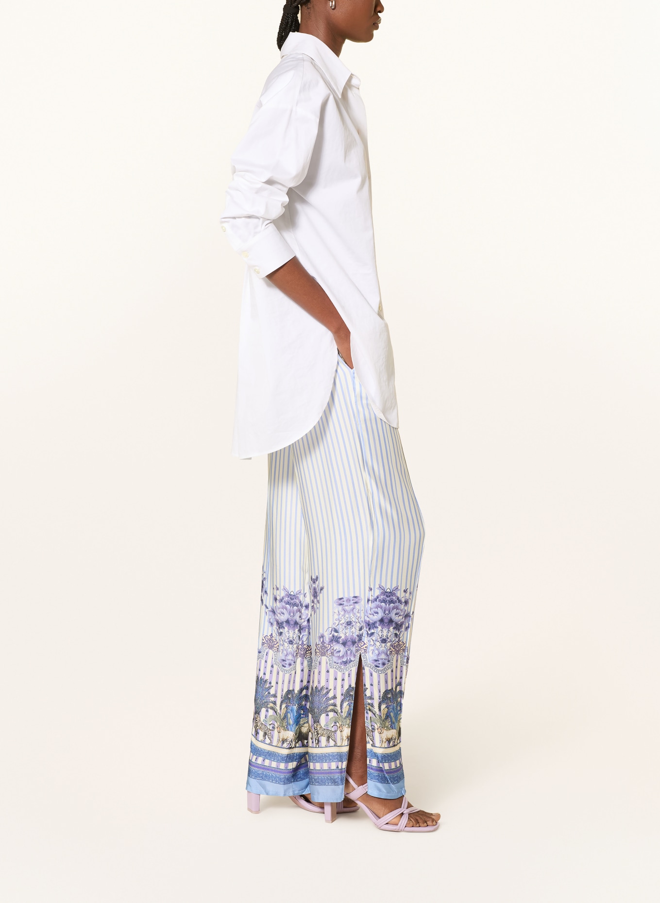 miss goodlife Spodnie z satyny: JASNONIEBIESKI / ECRU / LILA