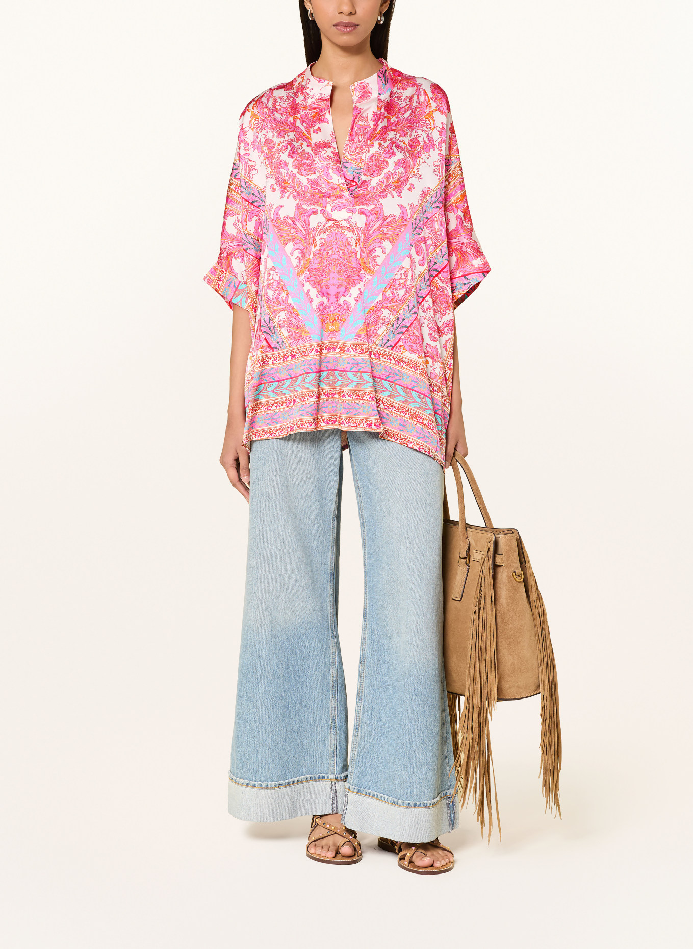 miss goodlife Bluzka z satyny: MOCNORÓŻOWY / KREMOWY / JASKRAWY NIEBIESKI