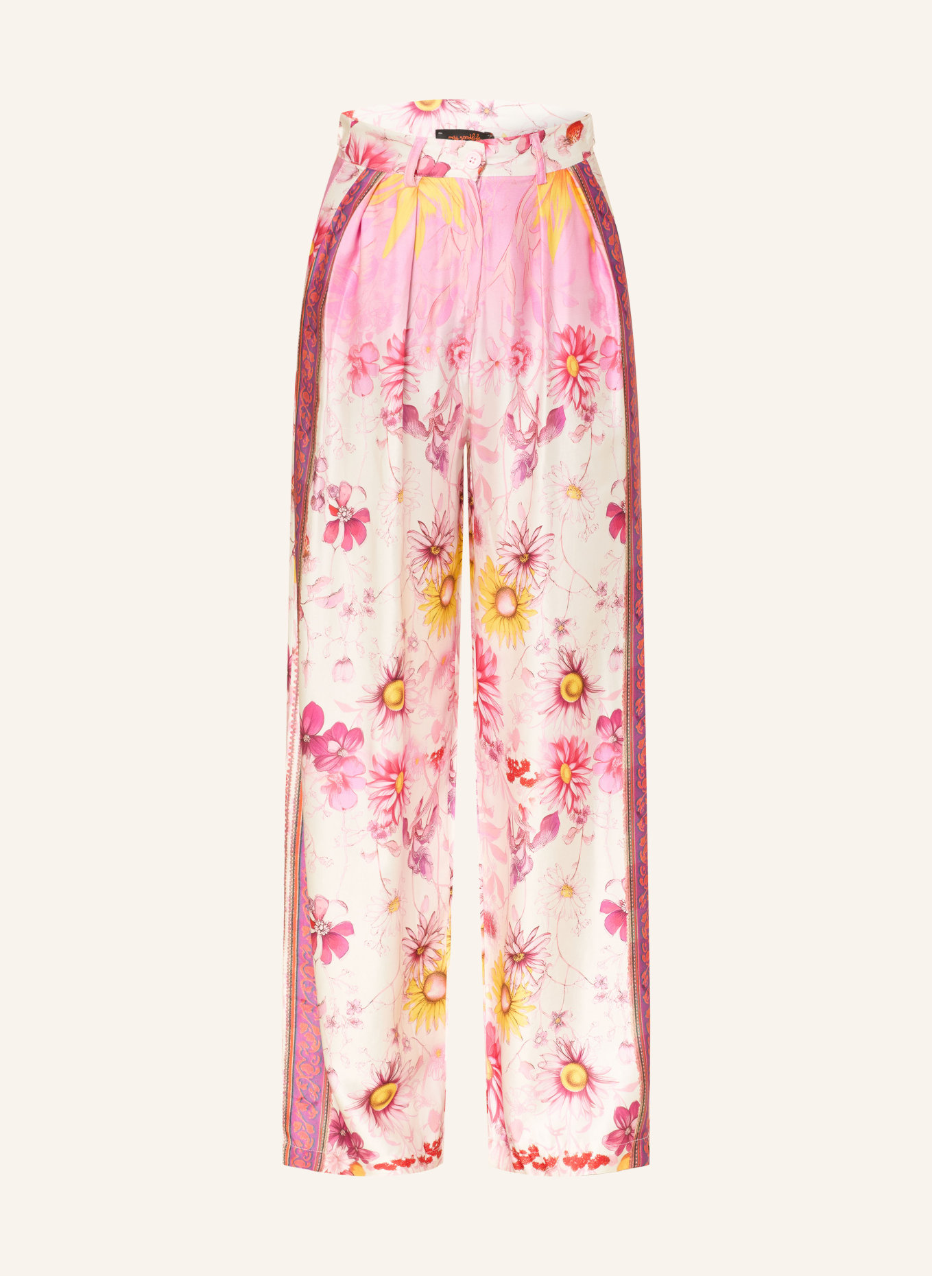 miss goodlife Marlenehose aus Satin: WEISS / ROSA / GELB