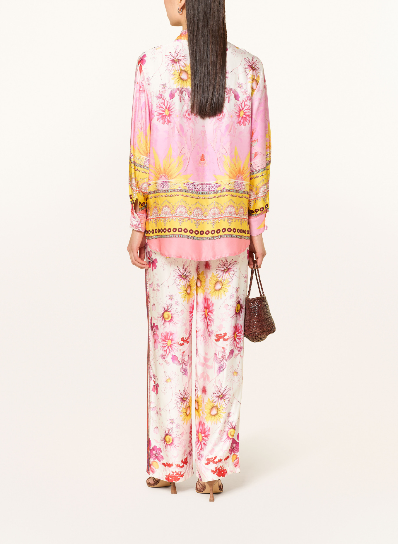 miss goodlife Marlenehose aus Satin: WEISS / ROSA / GELB