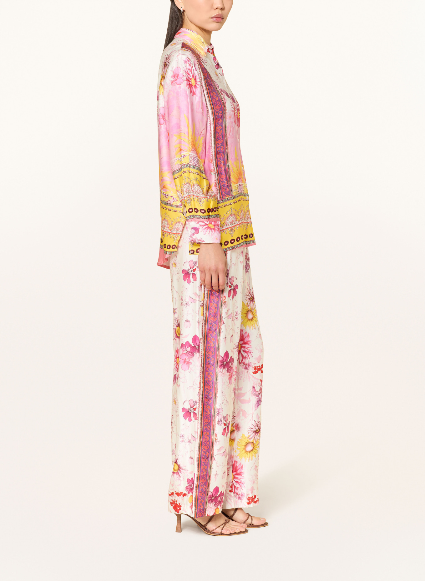 miss goodlife Marlenehose aus Satin: WEISS / ROSA / GELB