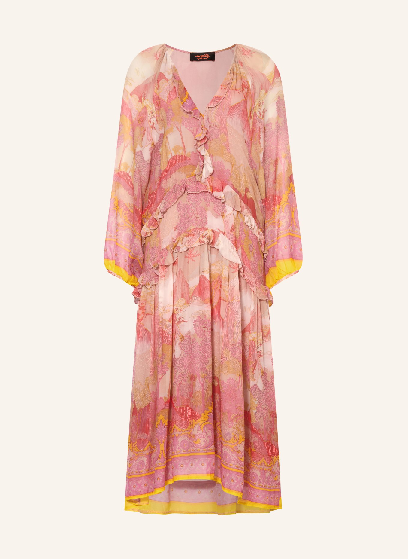 miss goodlife Kleid mit Volants: BEIGE / PINK / ROT