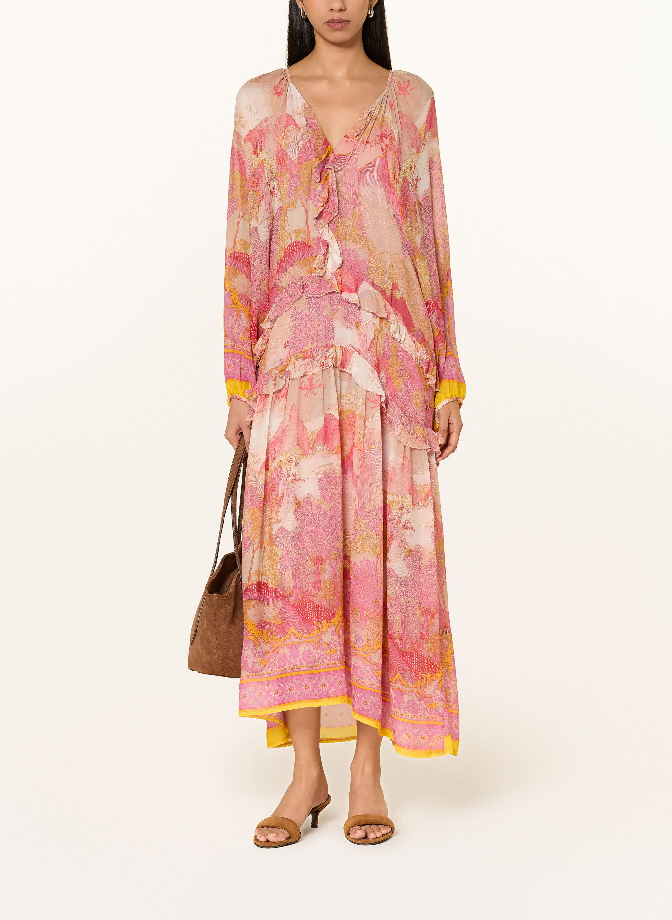 miss goodlife Kleid mit Volants: BEIGE / PINK / ROT