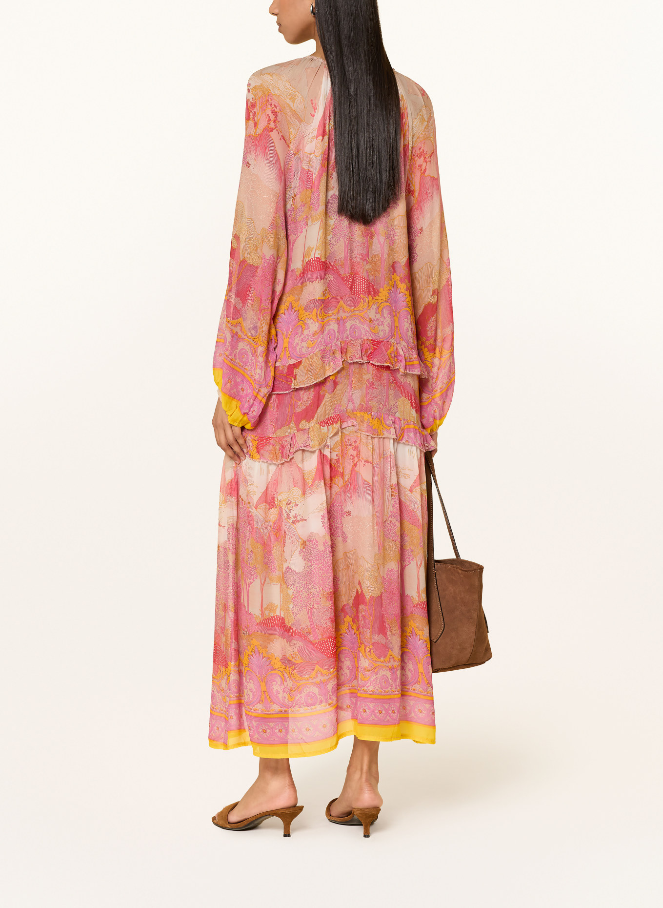 miss goodlife Kleid mit Volants: BEIGE / PINK / ROT