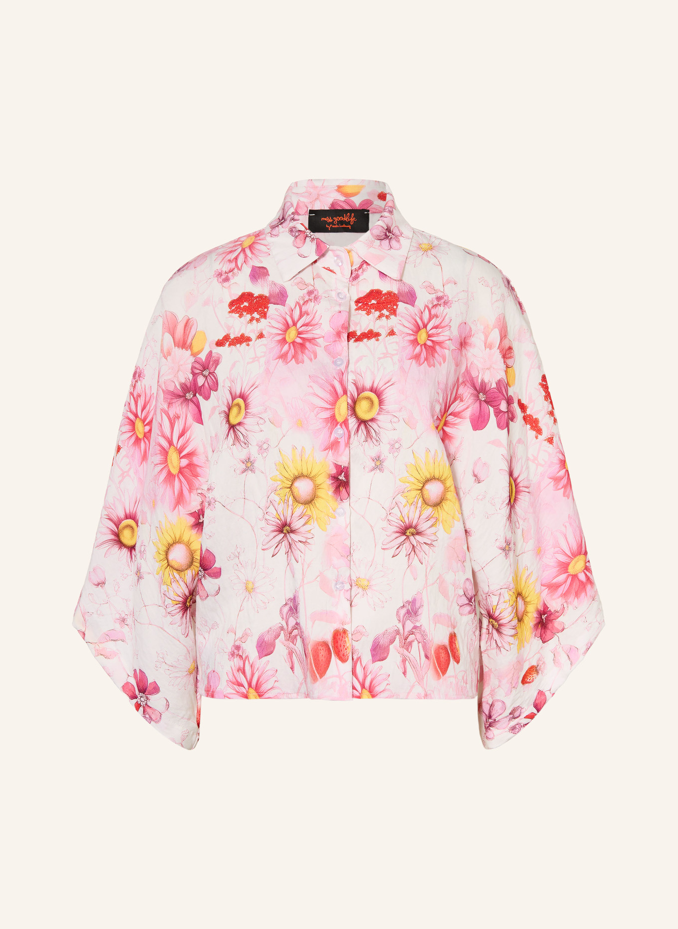 miss goodlife Chemise à manches 3/4: BLANC / ROSE FUCHSIA / JAUNE