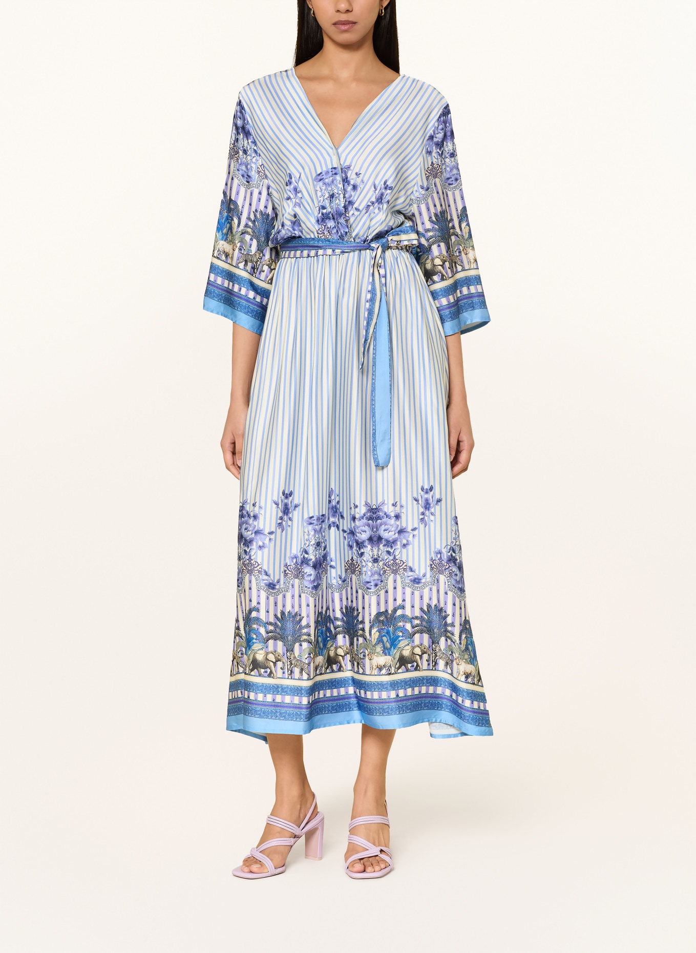 miss goodlife Satijnen jurk met 3/4-mouwen: WIT / PAARS / BLAUW