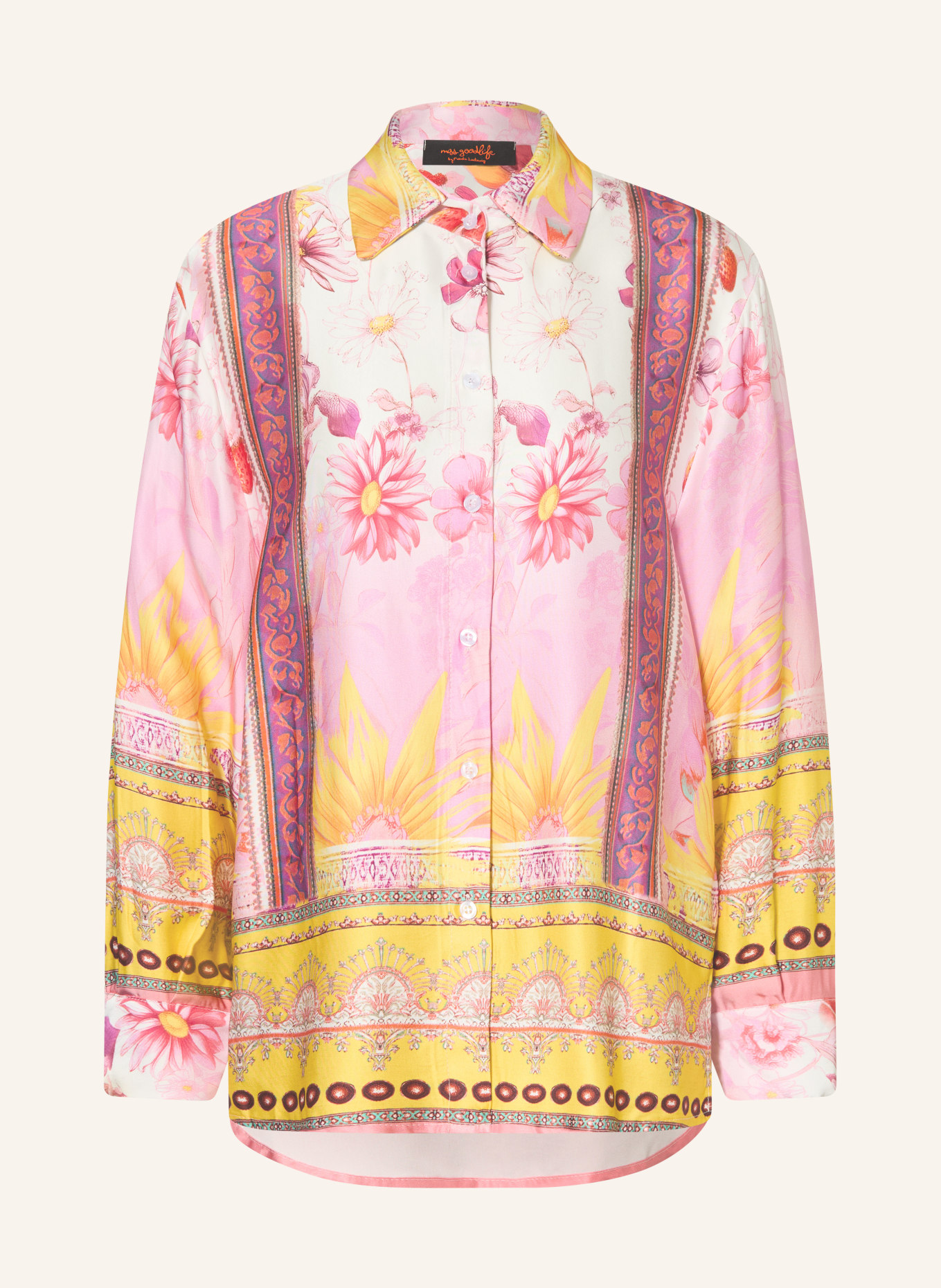 miss goodlife Hembluse WIDE SUNFLOWER en satin: ROSE / ROUGE / JAUNE