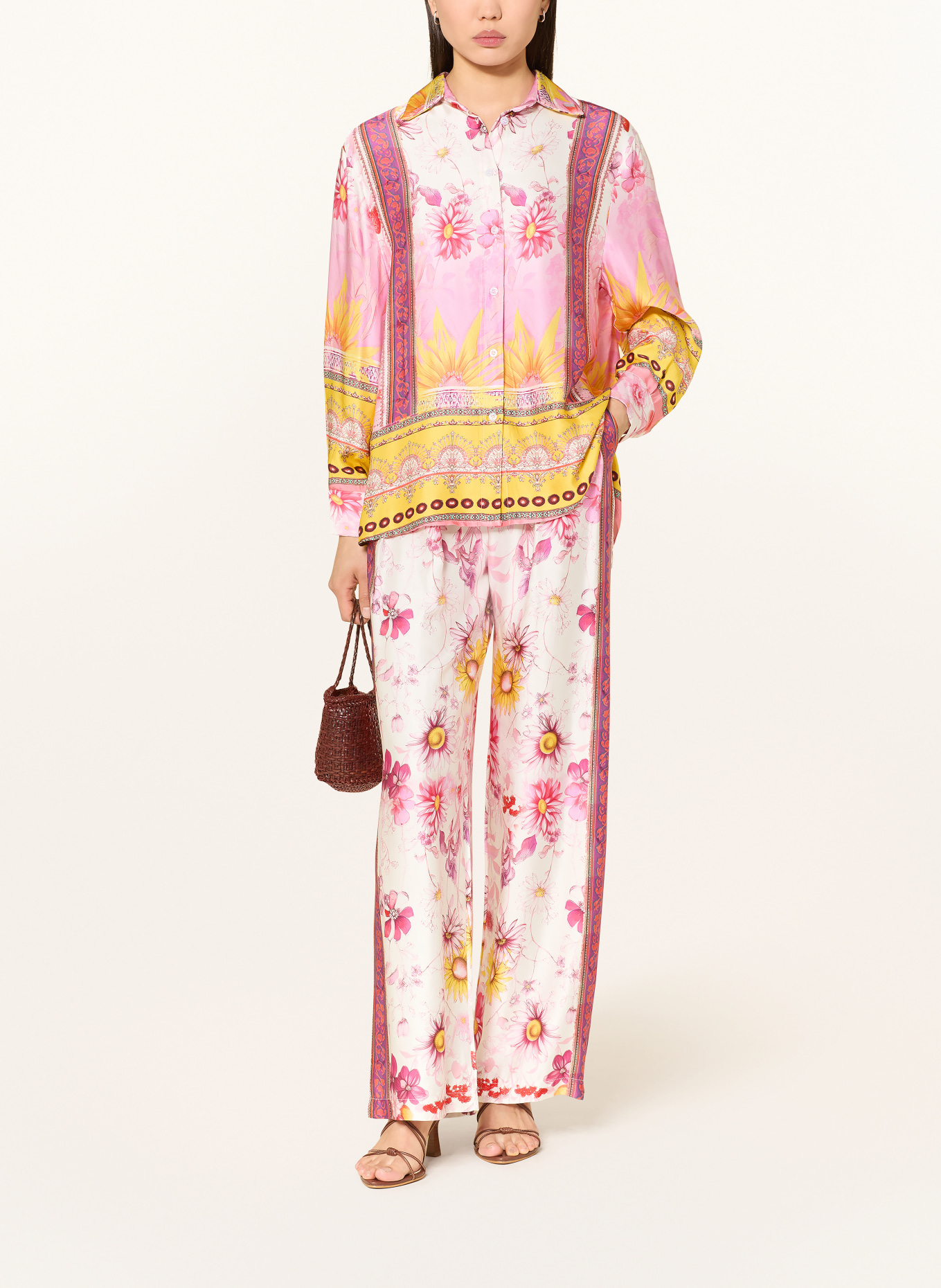 miss goodlife Hembluse WIDE SUNFLOWER en satin: ROSE / ROUGE / JAUNE