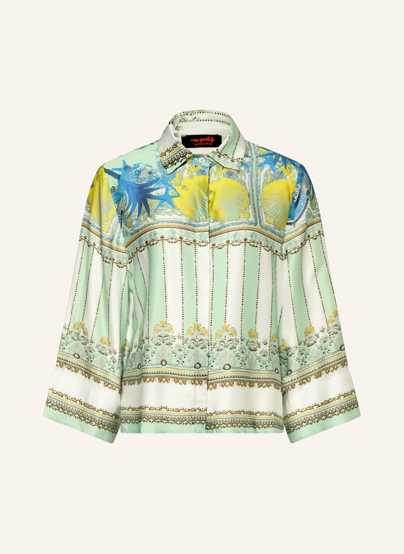 miss goodlife CELESTIEL Satin Shirt Blouse: MINT / YELLOW / WHITE