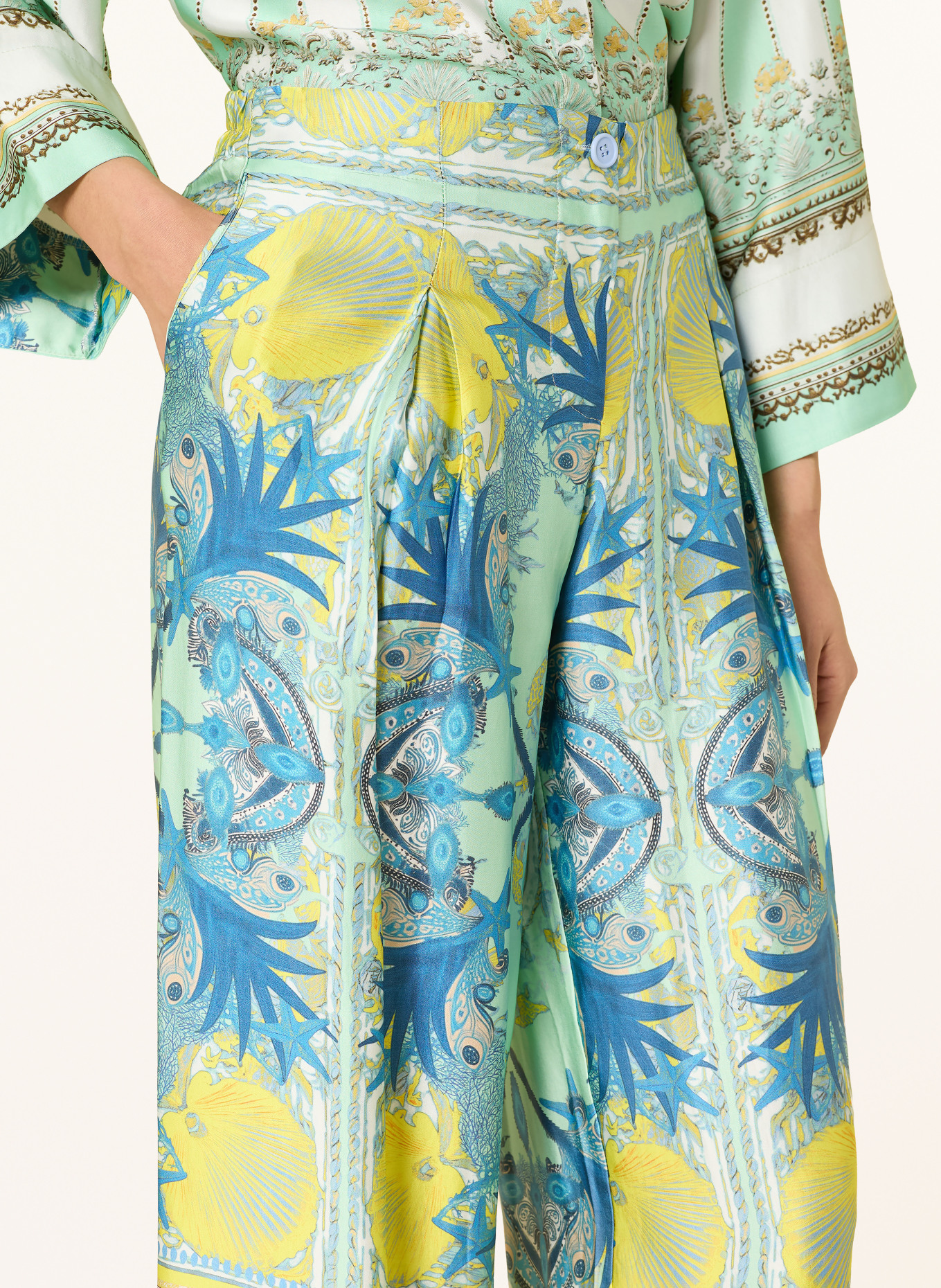 miss goodlife CELESTIEL Satin Marlen Pants: MINT / YELLOW / BLUE