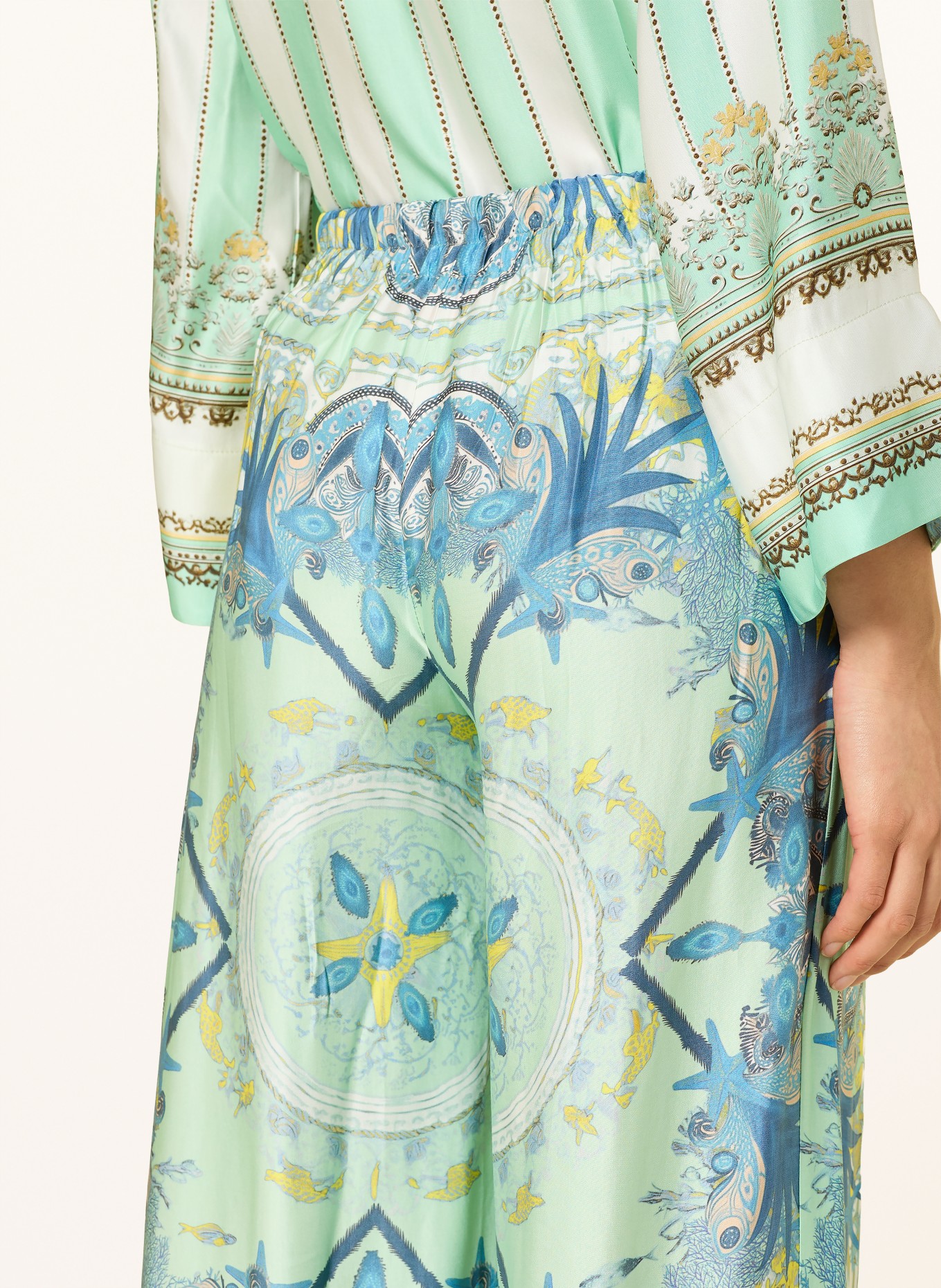 miss goodlife CELESTIEL Satin Marlen Pants: MINT / YELLOW / BLUE