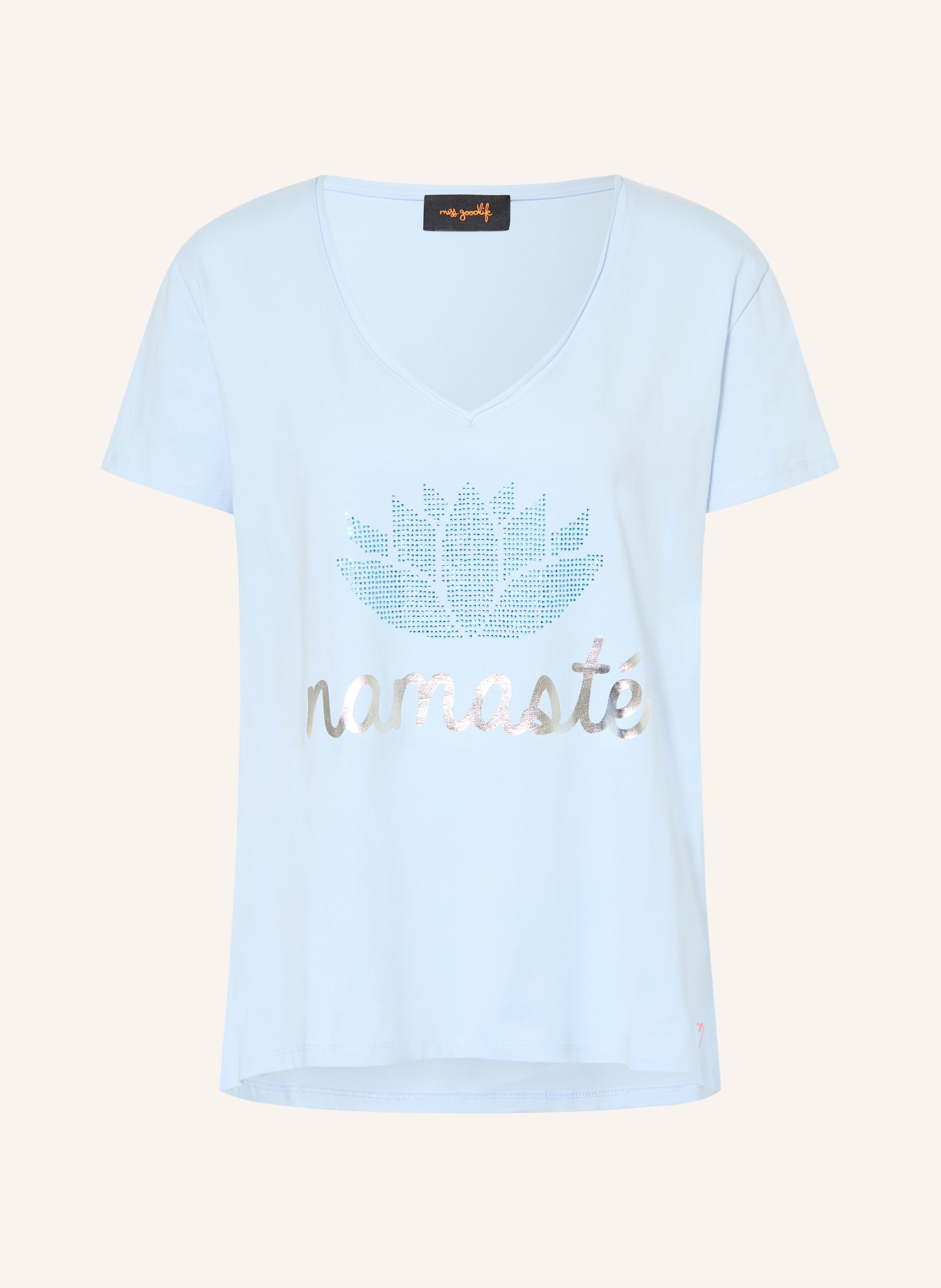 miss goodlife T-shirt met strass-steentjes: LICHTBLAUW / ZILVER