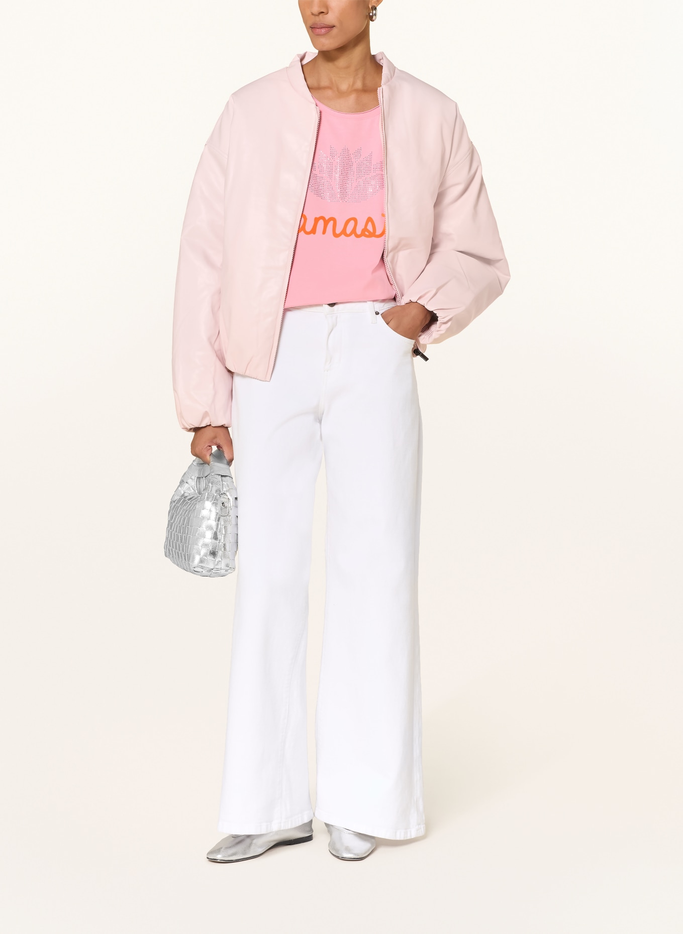 miss goodlife T-shirt NAMASTE met sierstenen: ROZE / NEONORANJE