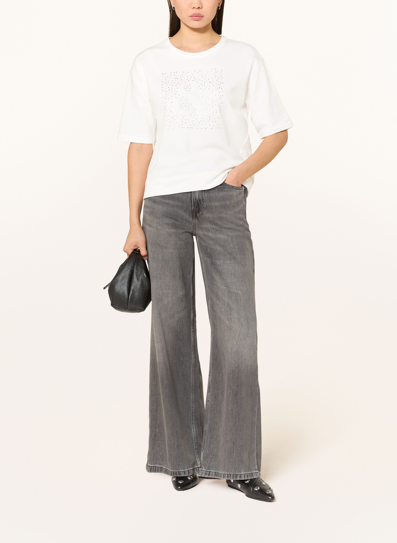 monari Sweatshirt mit Schmucksteinen: CREME