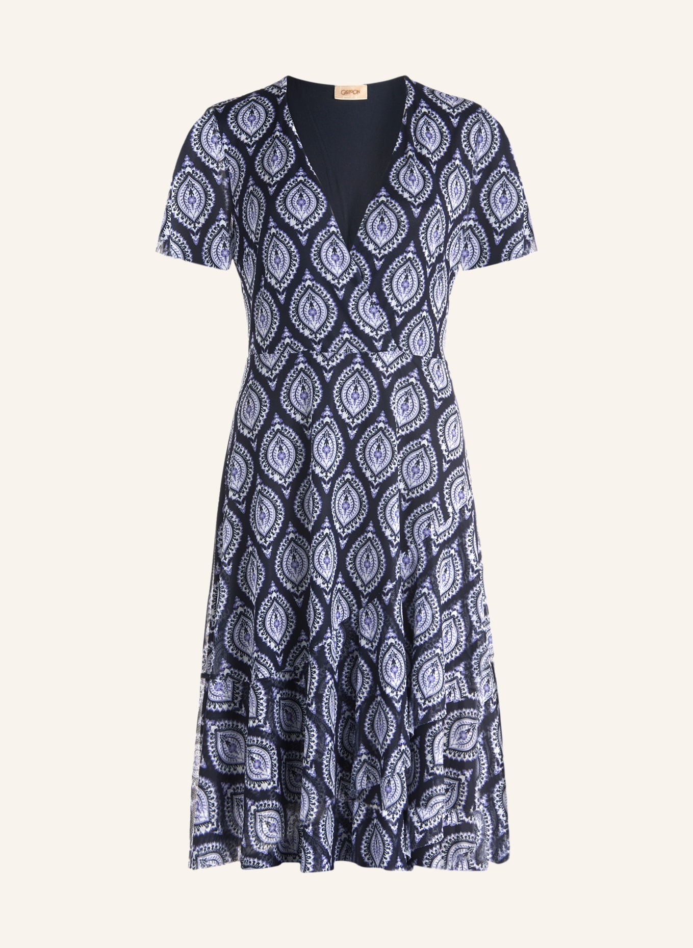 CARTOON Mesh-Kleid mit Volants: DUNKELBLAU / ECRU / LILA