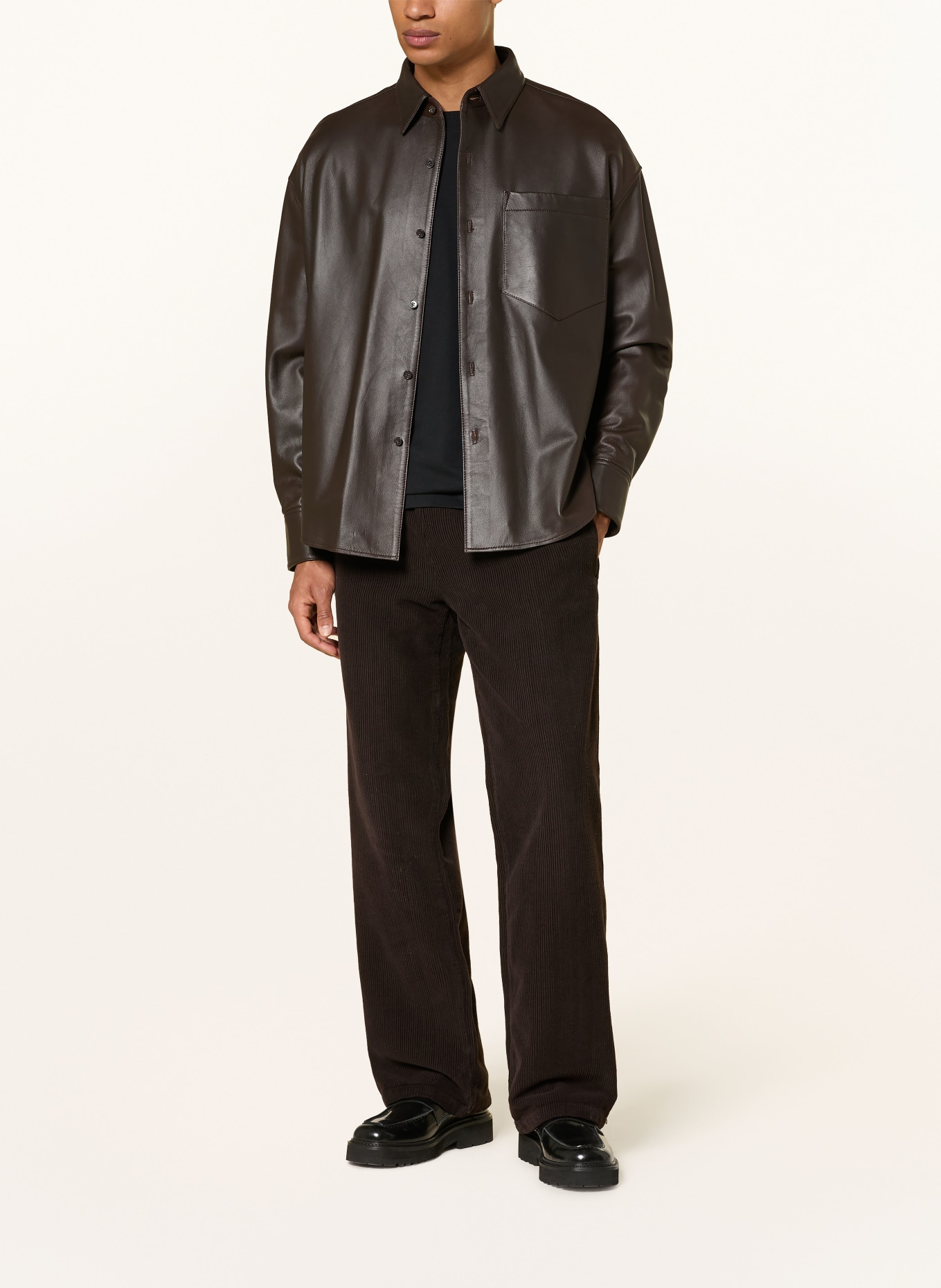 EIGHTYFIVE Pantalon en velours côtelé coupe décontractée: MARRON FONCÉ