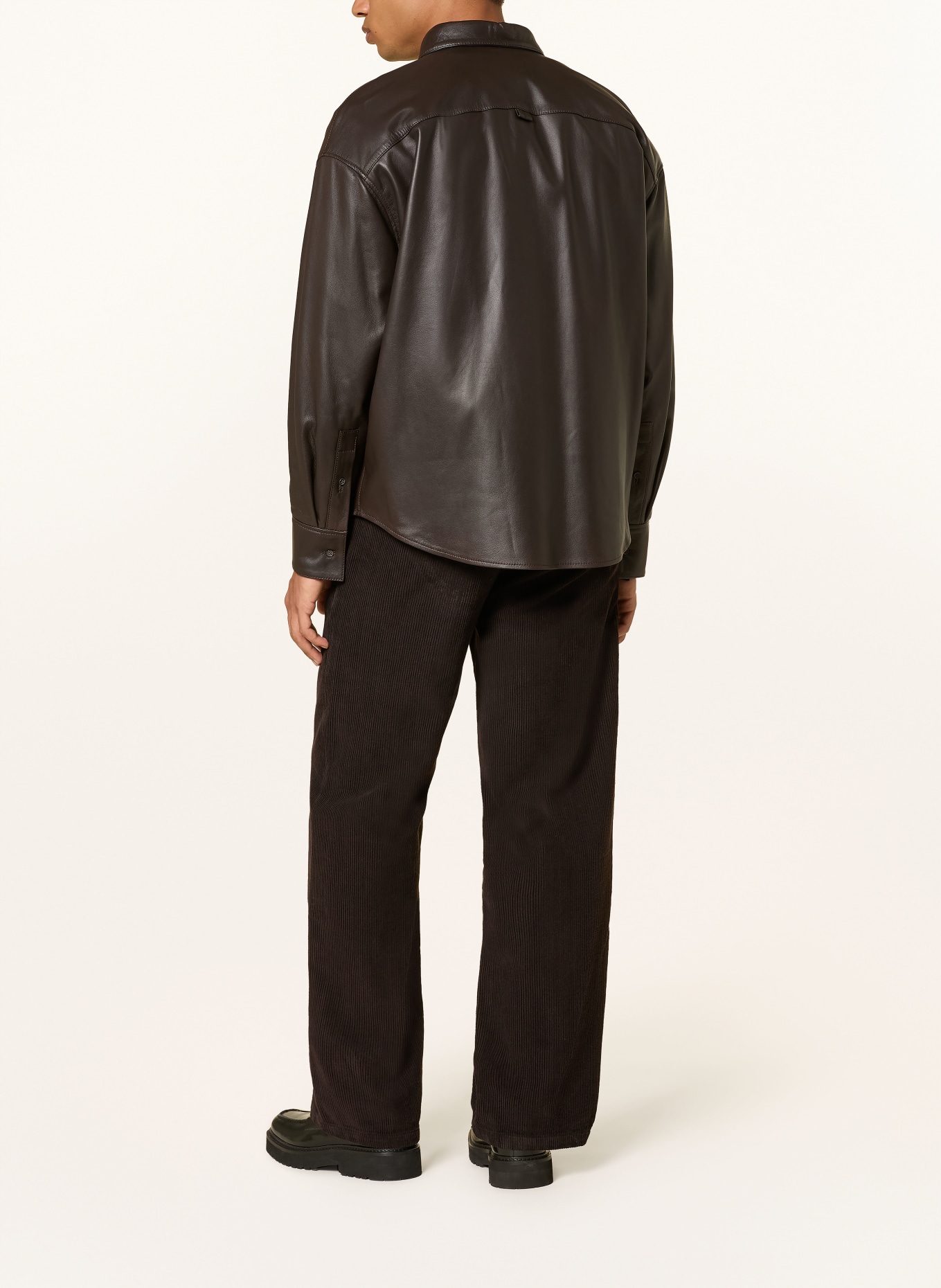 EIGHTYFIVE Pantalon en velours côtelé coupe décontractée: MARRON FONCÉ