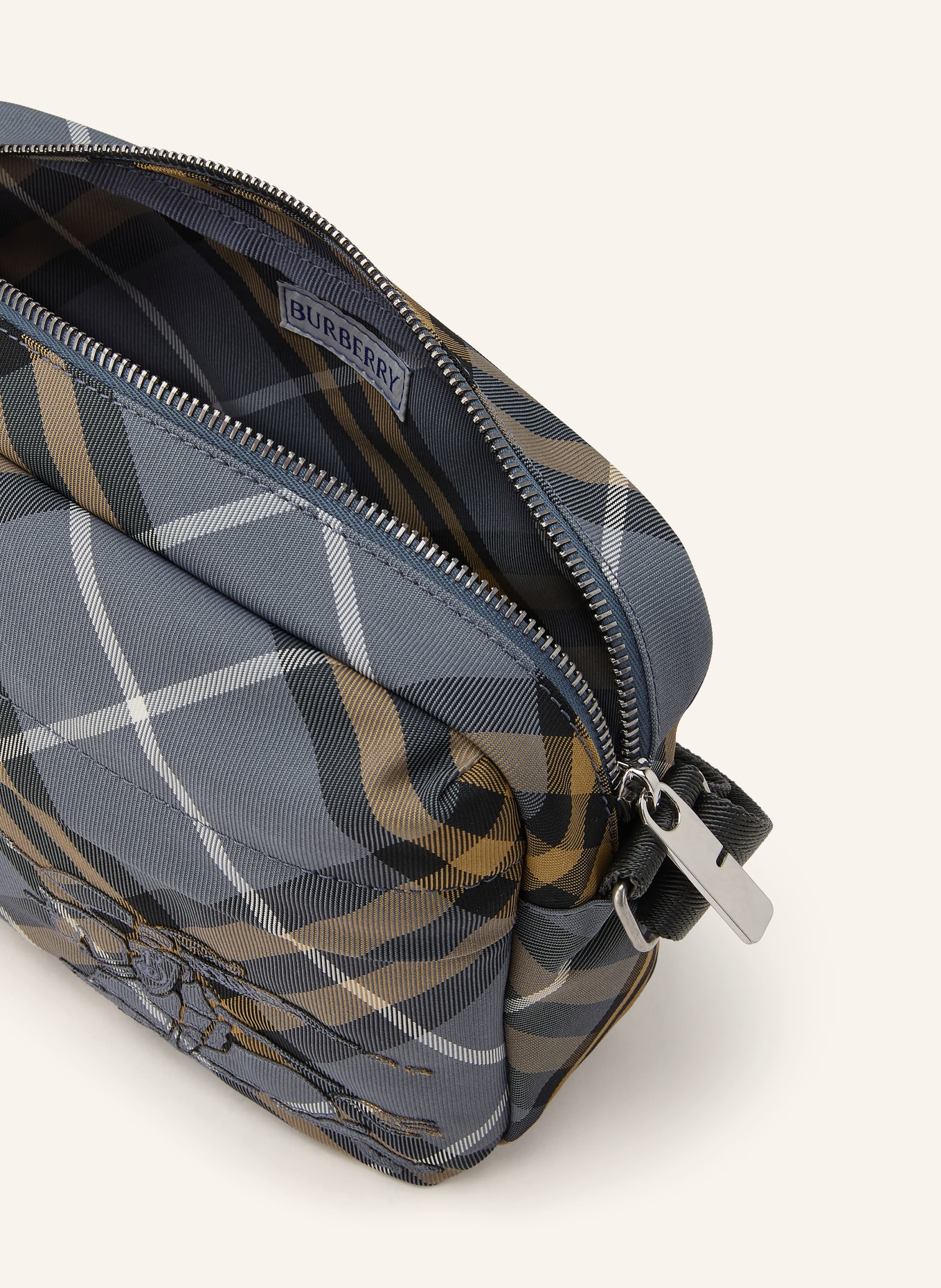 BURBERRY Umhängetasche: BLAUGRAU / SILBER / BEIGE