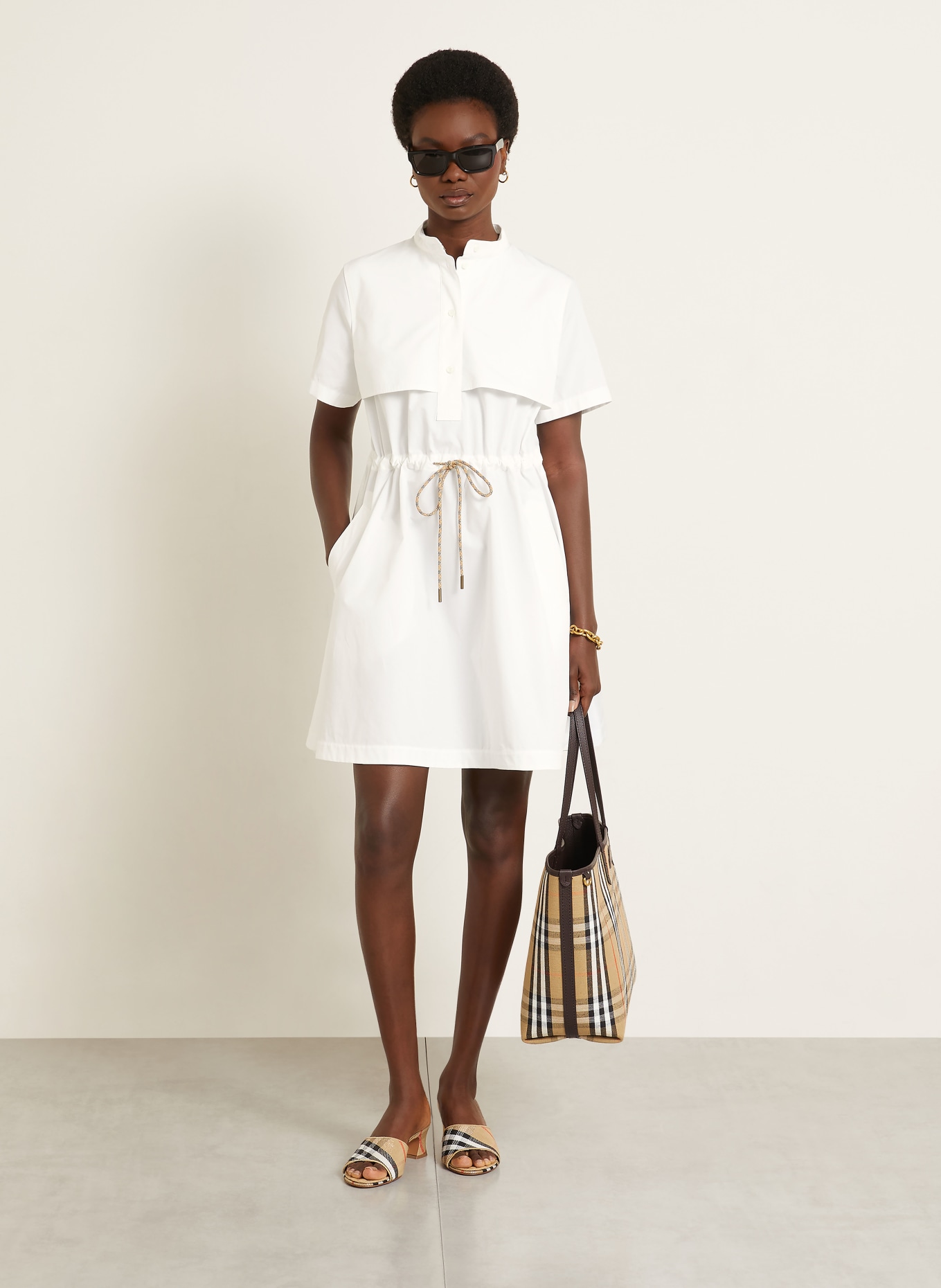 BURBERRY Jurk ISOTTA: WIT / CAMEL / LICHTBRUIN