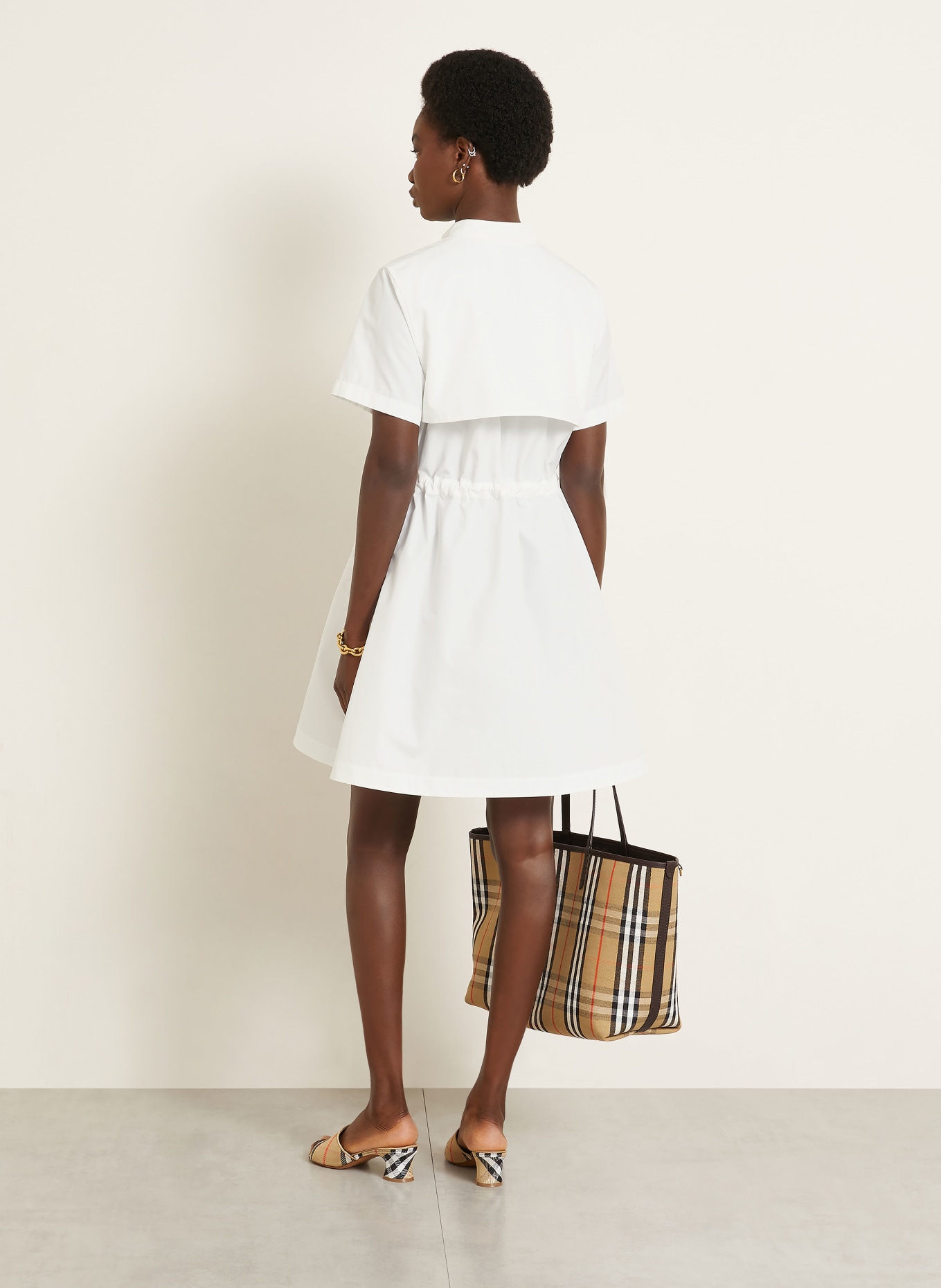 BURBERRY Jurk ISOTTA: WIT / CAMEL / LICHTBRUIN