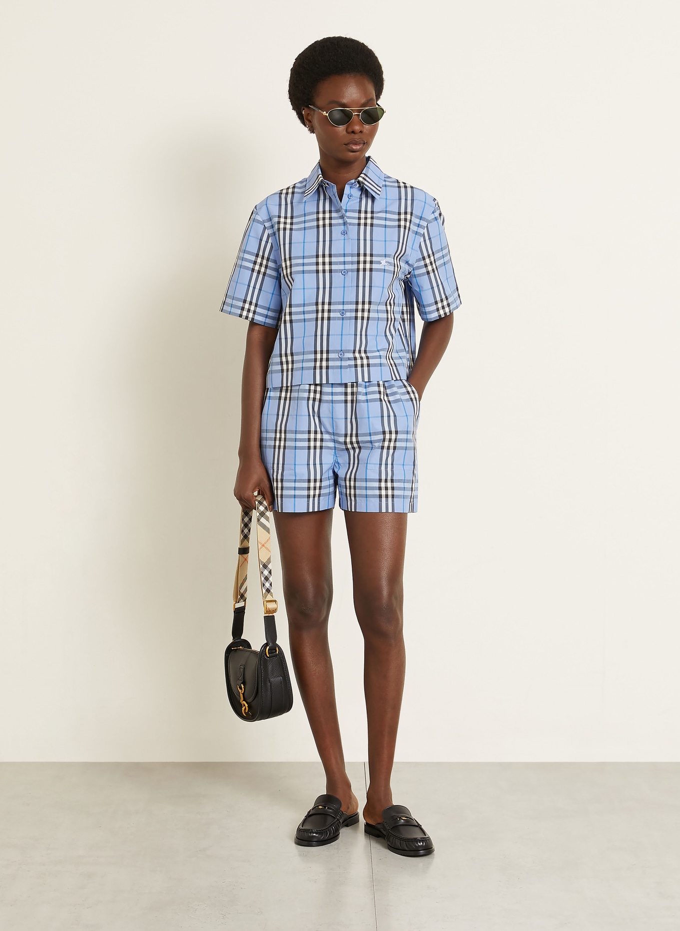 BURBERRY overhemdblouse: LICHTBLAUW / DONKERBLAUW / WIT