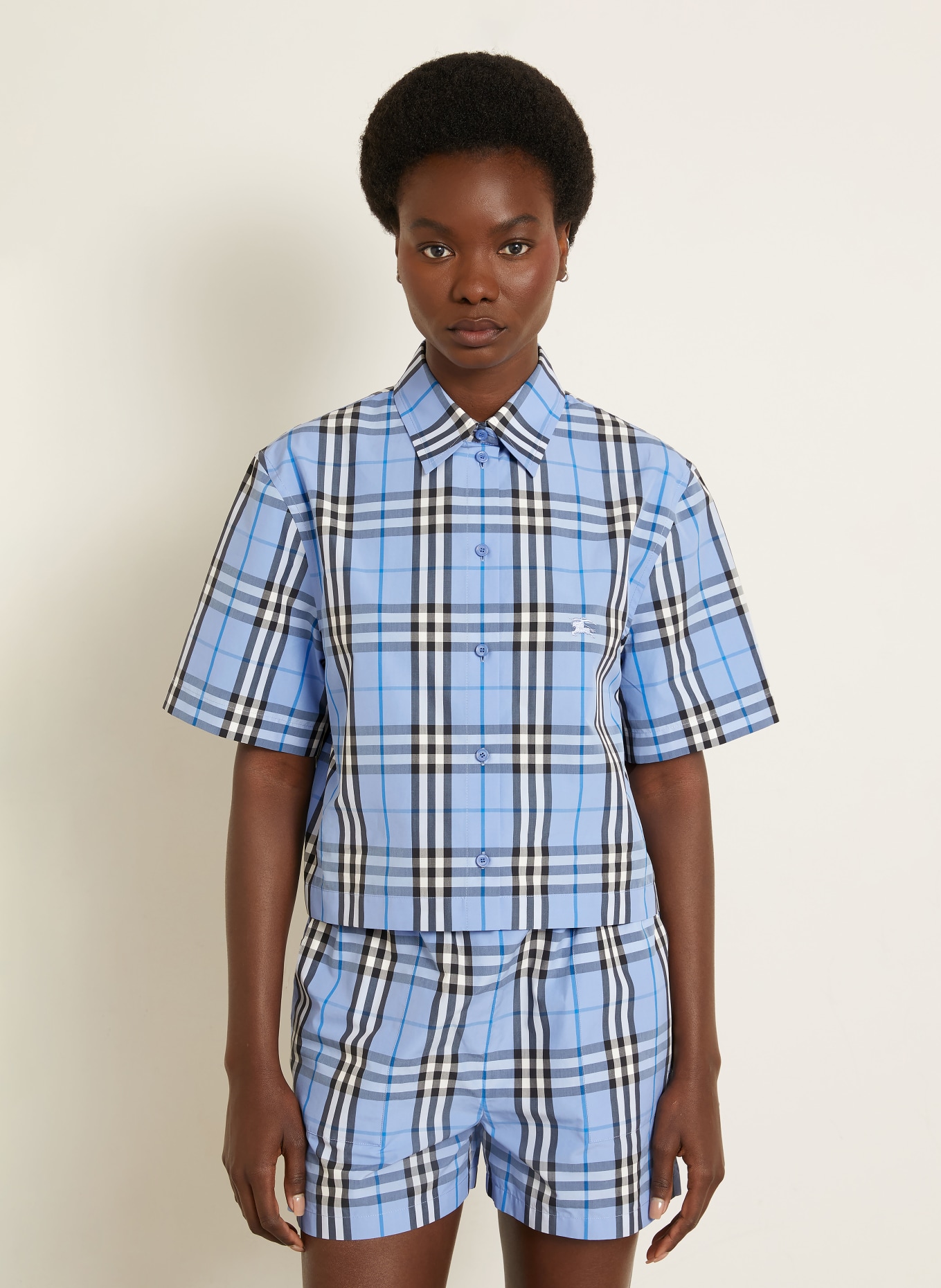 BURBERRY overhemdblouse: LICHTBLAUW / DONKERBLAUW / WIT