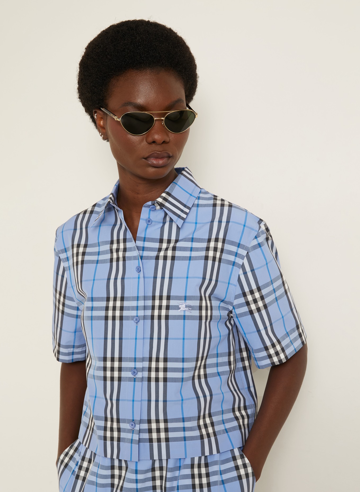 BURBERRY overhemdblouse: LICHTBLAUW / DONKERBLAUW / WIT