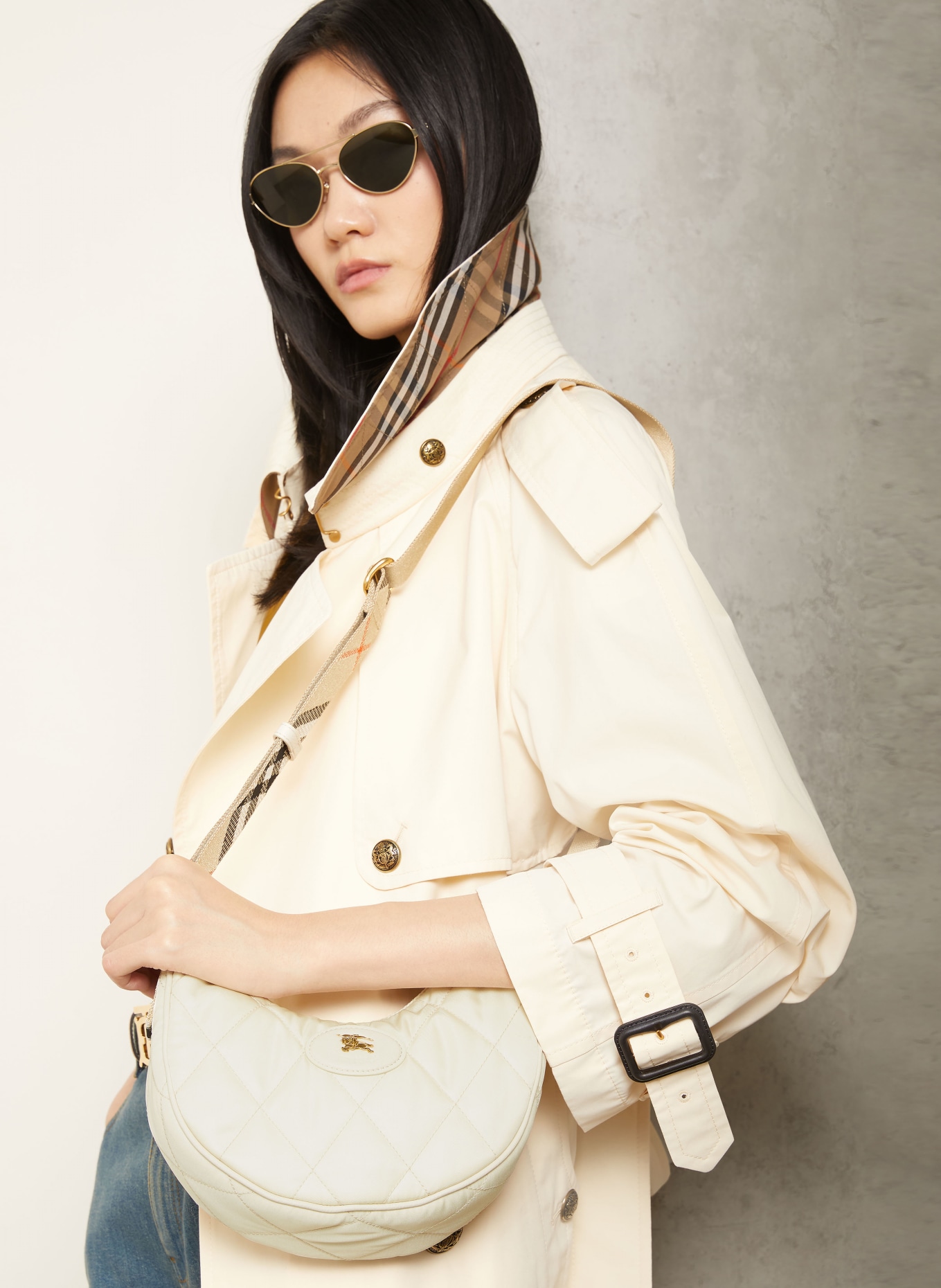 BURBERRY Torba na ramię HORSESHOE: ECRU / ZŁOTY / BEŻOWY