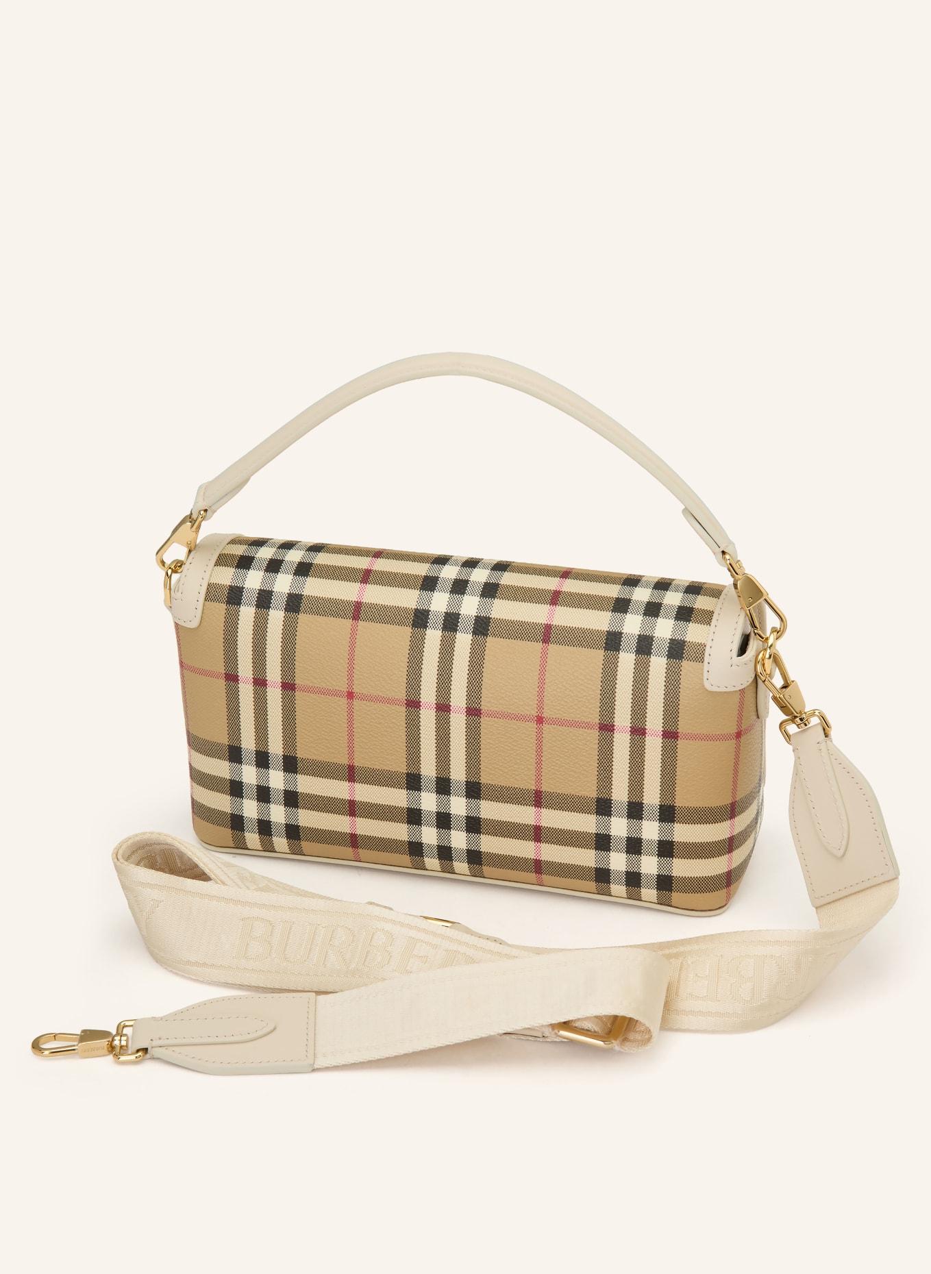 BURBERRY Schoudertas NOTE: BEIGE / ROOD / ZWART