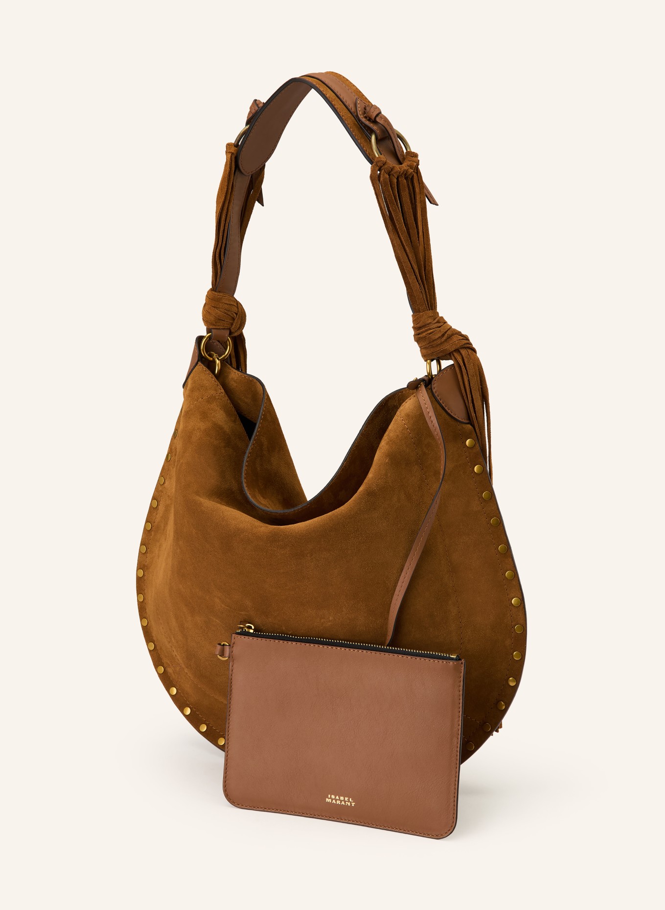 ISABEL MARANT Schultertasche OSKAN mit Pouch: COGNAC / GOLD