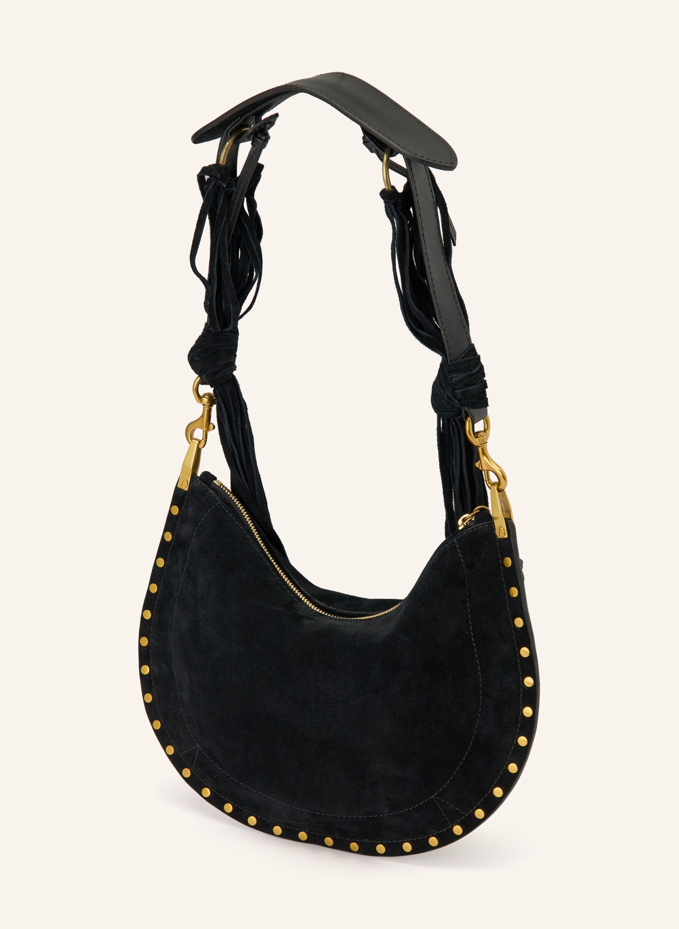 ISABEL MARANT Schultertasche OSKAN mit Nieten: SCHWARZ / GOLD