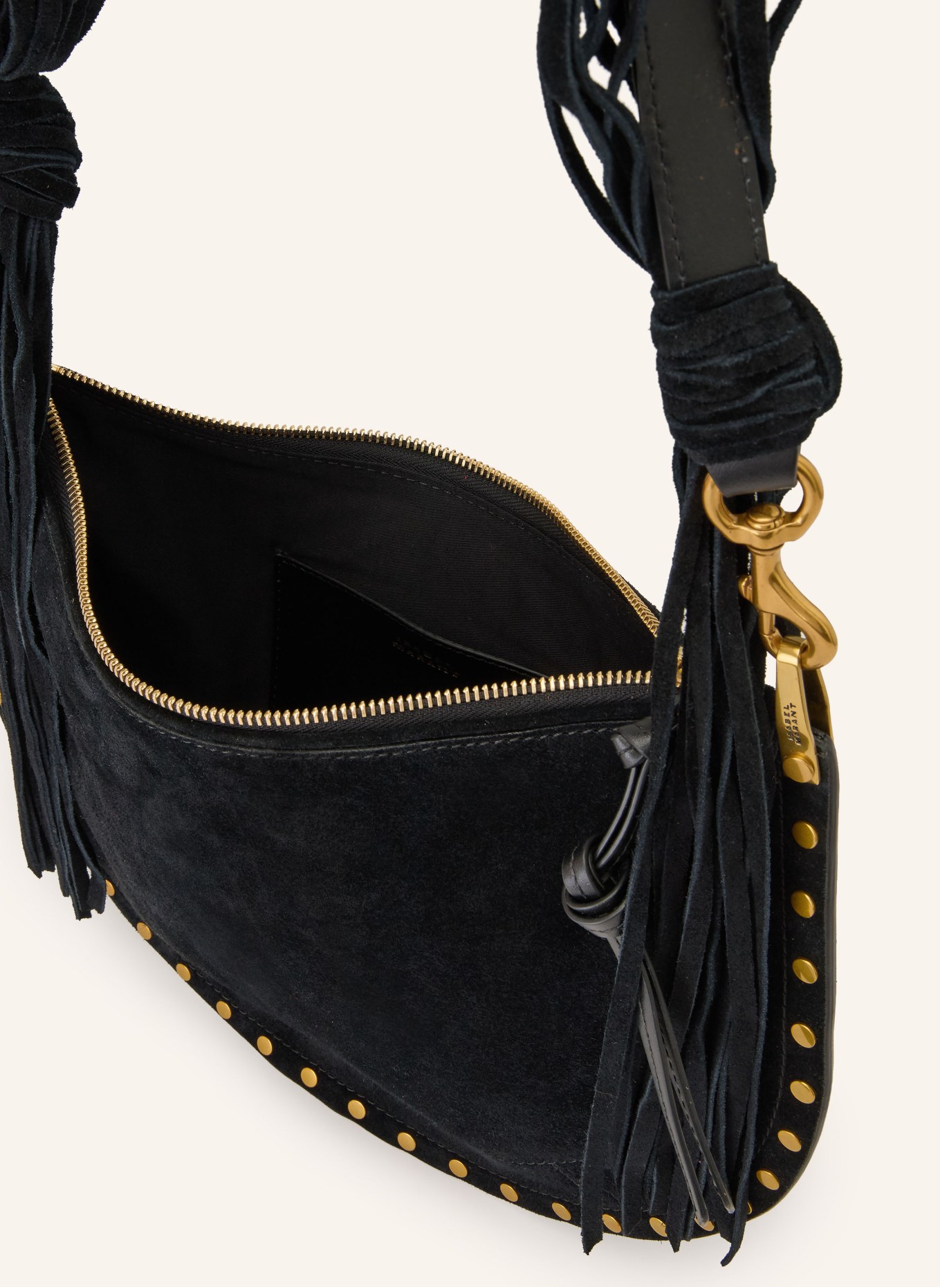 ISABEL MARANT Schultertasche OSKAN mit Nieten: SCHWARZ / GOLD