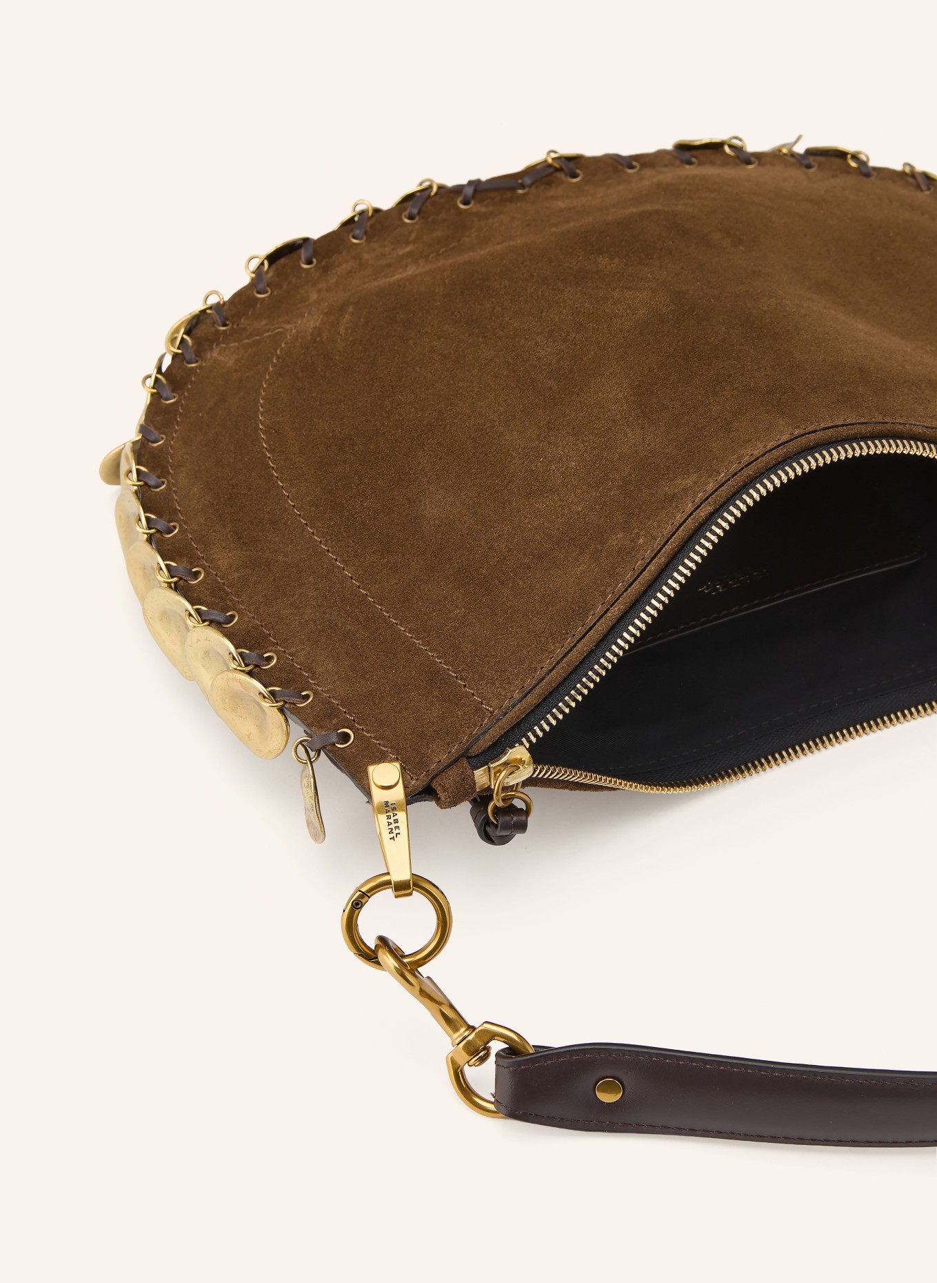 ISABEL MARANT Schoudertas OSKAN SOFT ZIP: MARRON FONCÉ / GOUD