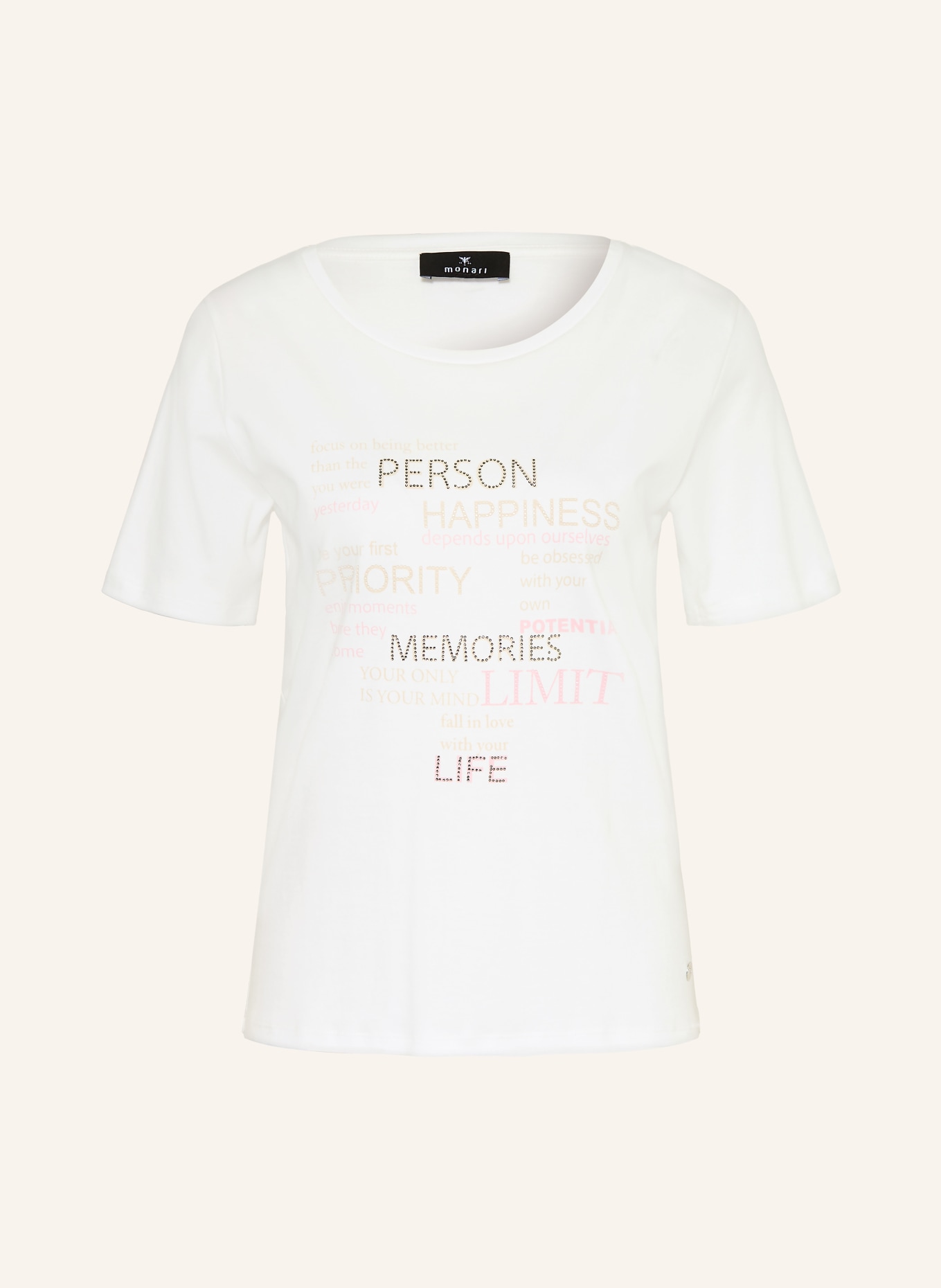 monari T-Shirt mit Schmucksteinen: CREME / ROSA / BEIGE