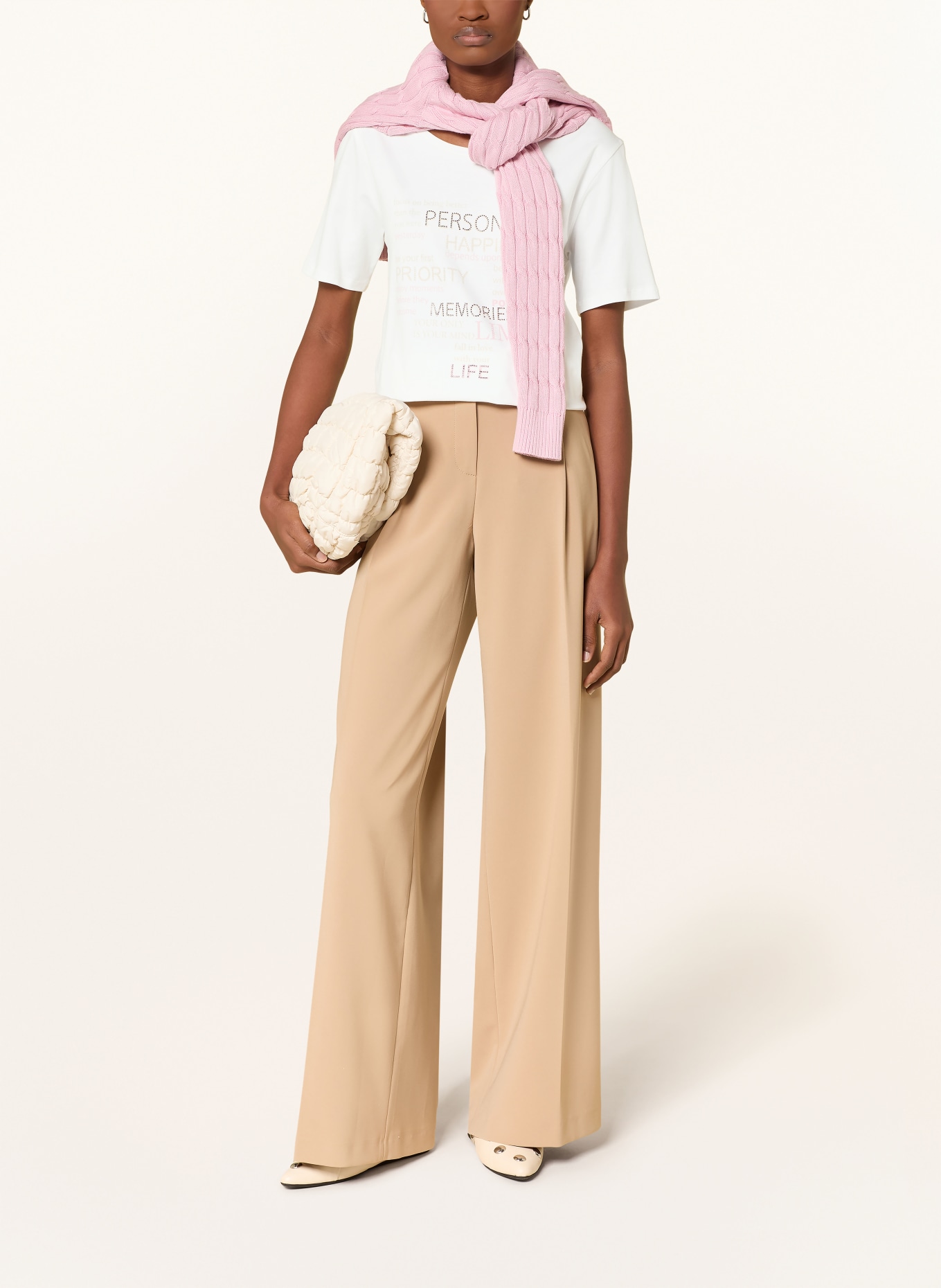 monari T-Shirt mit Schmucksteinen: CREME / ROSA / BEIGE