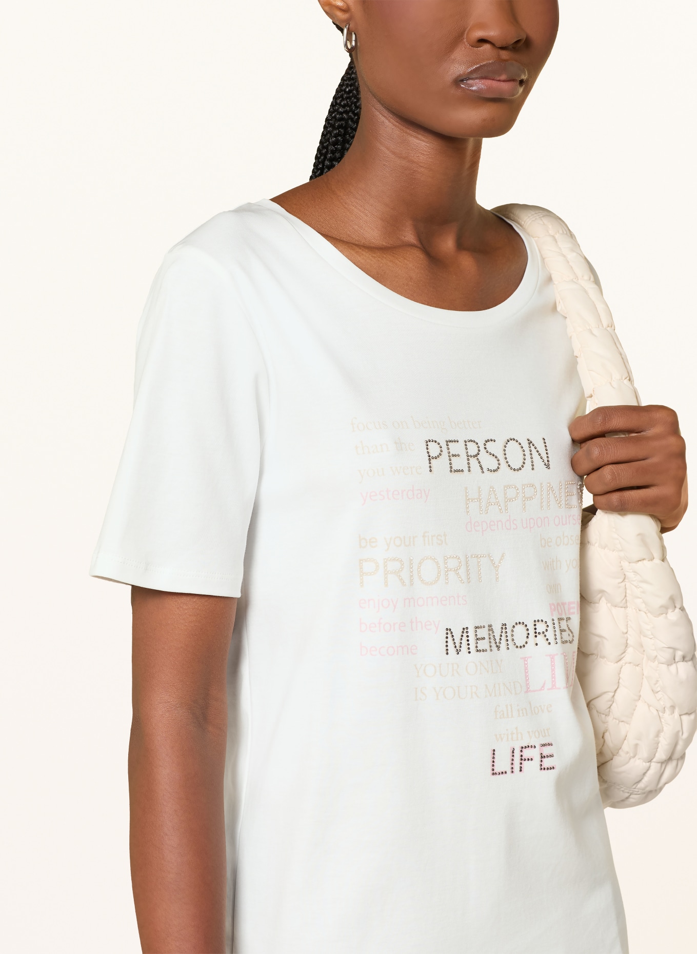 monari T-Shirt mit Schmucksteinen: CREME / ROSA / BEIGE