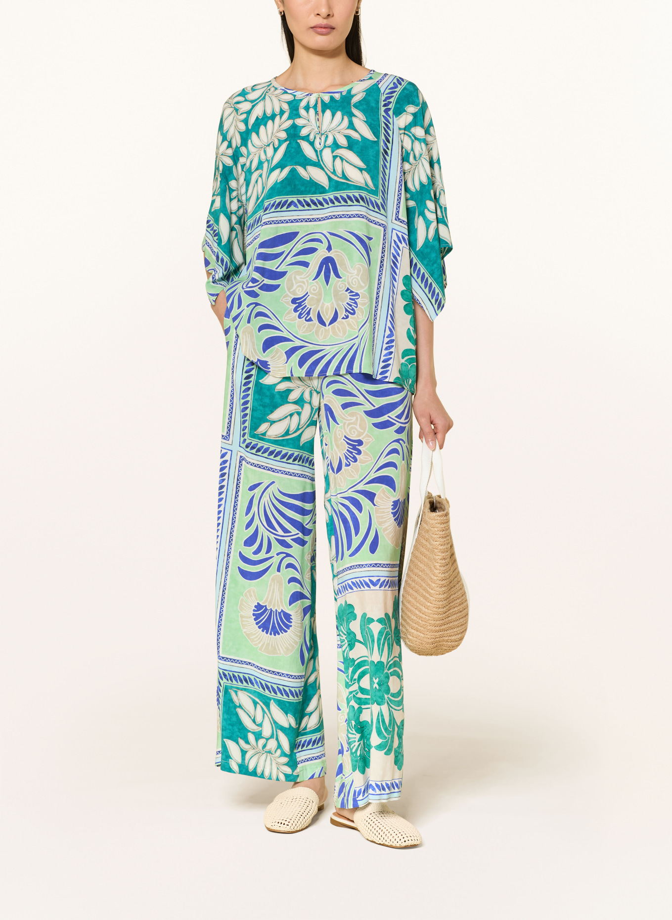 CARTOON koszulka z dekoltem w serek: PETROL / NIEBIESKI / BIAŁY