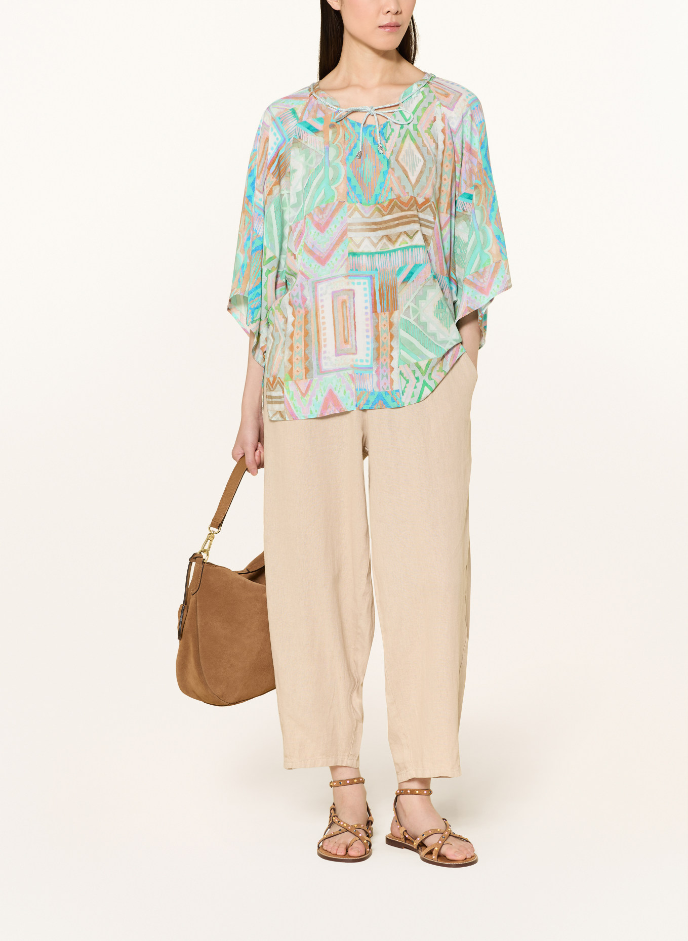 CARTOON koszulka z dekoltem w serek: ZIELONY / ŁOSOSIOWY / TURKUSOWY