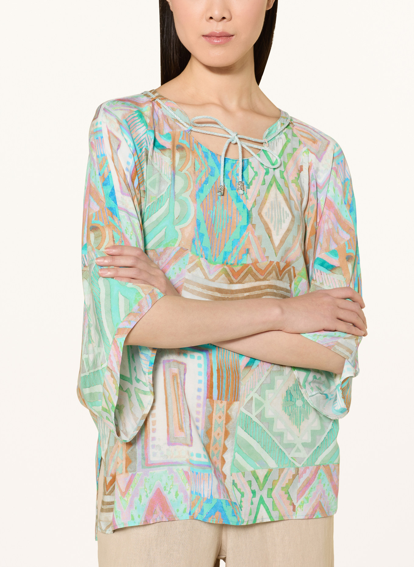 CARTOON koszulka z dekoltem w serek: ZIELONY / ŁOSOSIOWY / TURKUSOWY