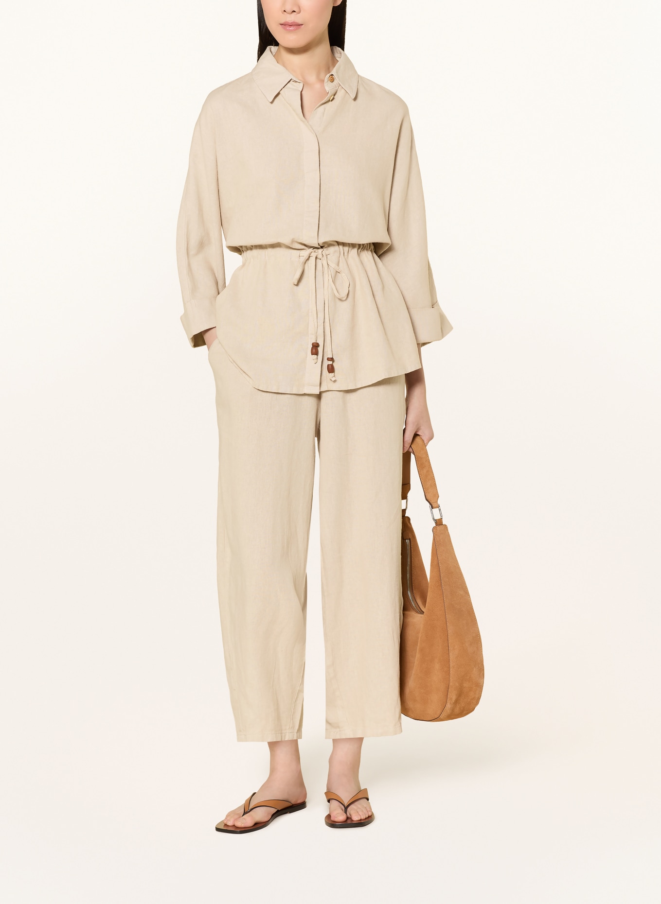 CARTOON Spodnie 7/8 z lnu: BEŻOWY