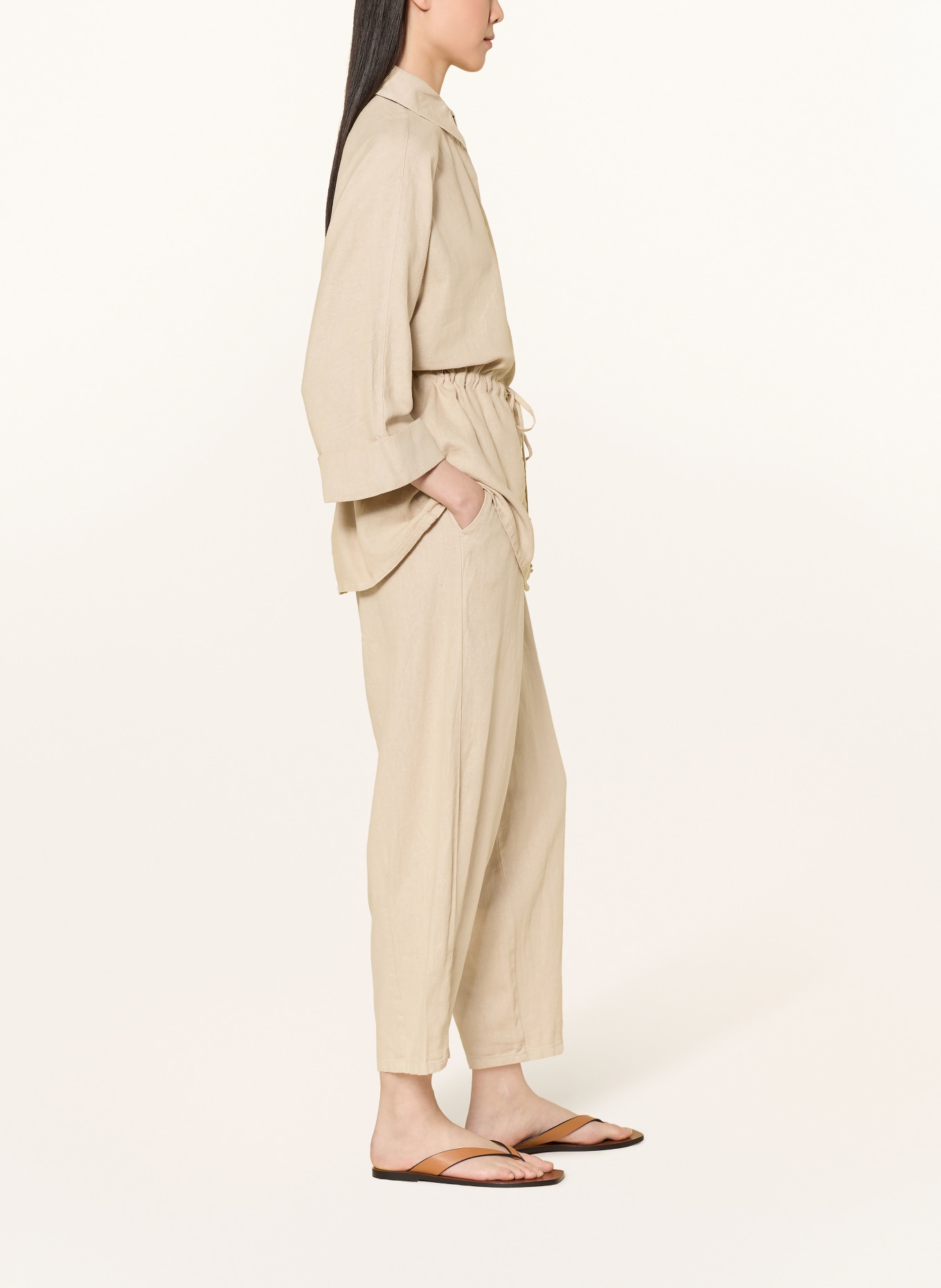 CARTOON Spodnie 7/8 z lnu: BEŻOWY